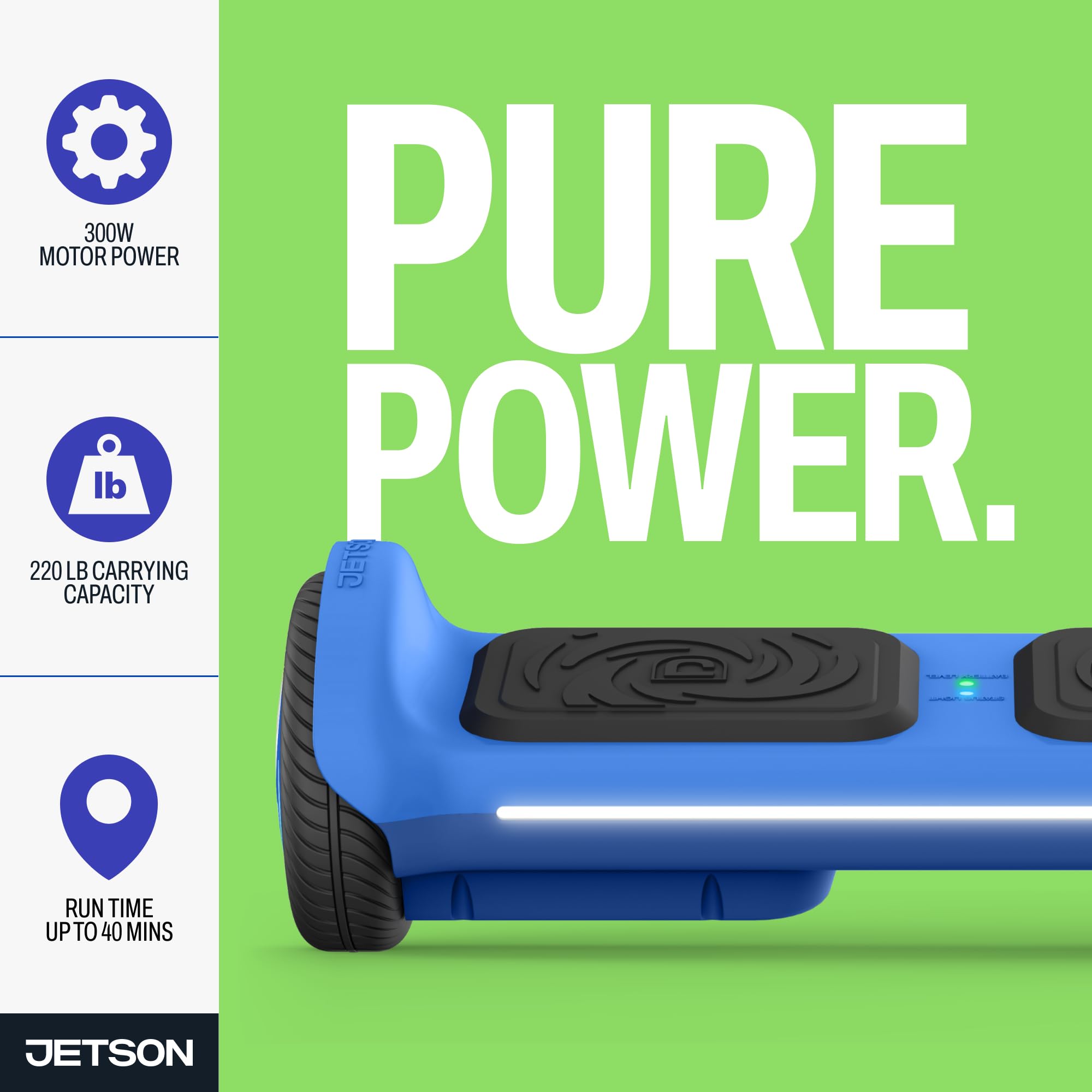 Jetson Axis Gravity Board - Pedana elettrica autobilanciante per bambini con ruote luminose a LED, altoparlante Bluetooth integrato, potenza motore 300 Watt, fino a 9 MPH