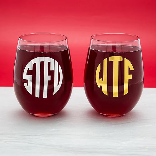 Miniatura 4 de BigMouth WTF & STFU Monogram Copas de vino