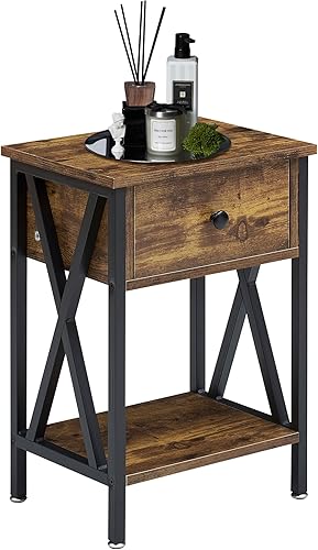 VECELO Mesita de noche, moderna mesita de noche, mesita de noche con cajón y estante de almacenamiento para sala de estar, dormitorio, marco de