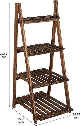 Miniatura 3 de Babion Estante de escalera, estante de escalera de 4 niveles, estante de madera para plantas, estantería de escalera, estante de almacenamiento para