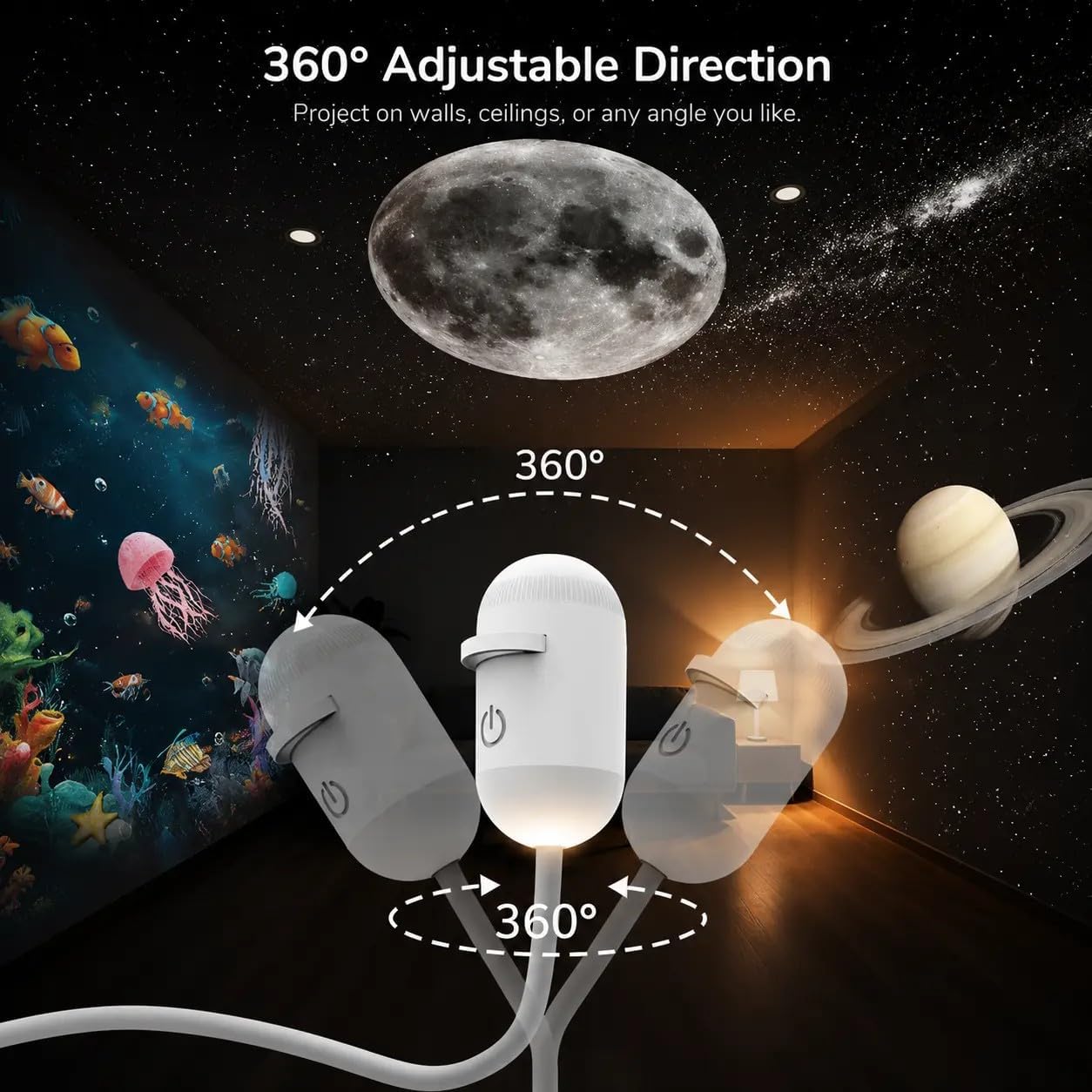 Proiettore Stelle 12 Dischi 360° Regolabile | Cavo direzionale flessibile, controllo 10-100% preciso, fascio luminoso morbido, ideale per atmosfera da stanza.