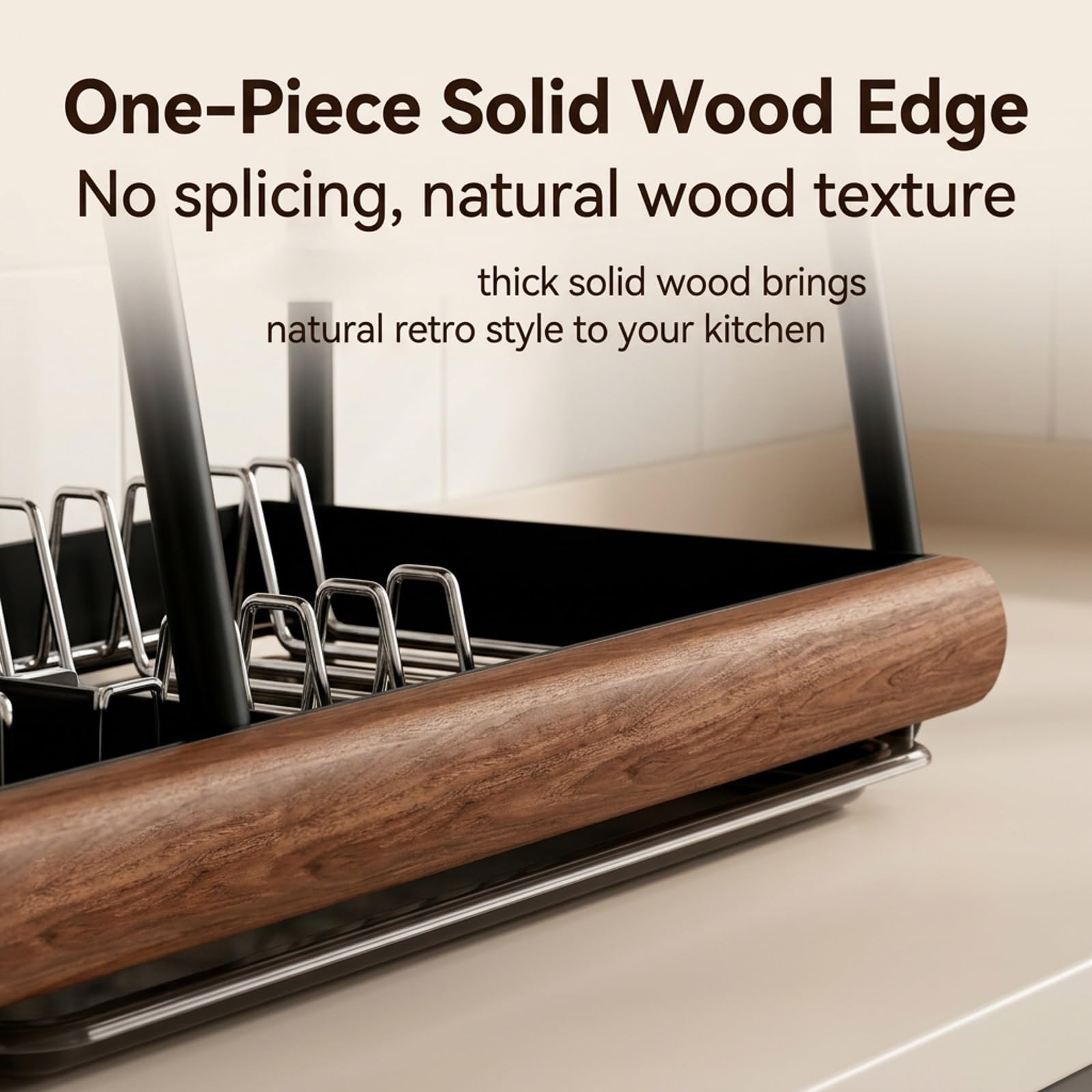 Scolapiatti Legno 2 Livelli,Acciaio Inox 304 | Supporto Salvaspazio con Portaposate,per Piatti,Coperchi,Ciotole,Tazze,Organizer Piano Cucina