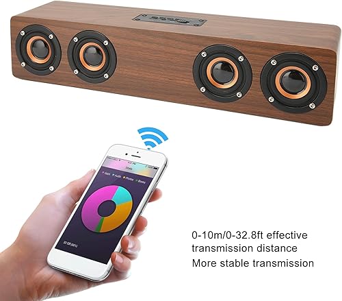 Miniatura 7 de Cuifati Altavoz Bluetooth, altavoz inteligente de sonido envolvente de madera para portátil y teléfono celular (grano de madera marrón (exportación)