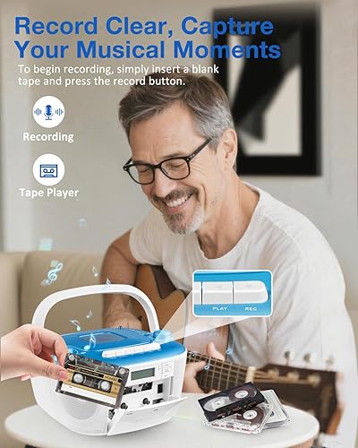 Miniatura 7 de Gelielim Radio portátil AM FM y reproductor de casete de CD Boombox Combo, radio portátil AMFM para el hogar, sonido estéreo, grabación de cinta,