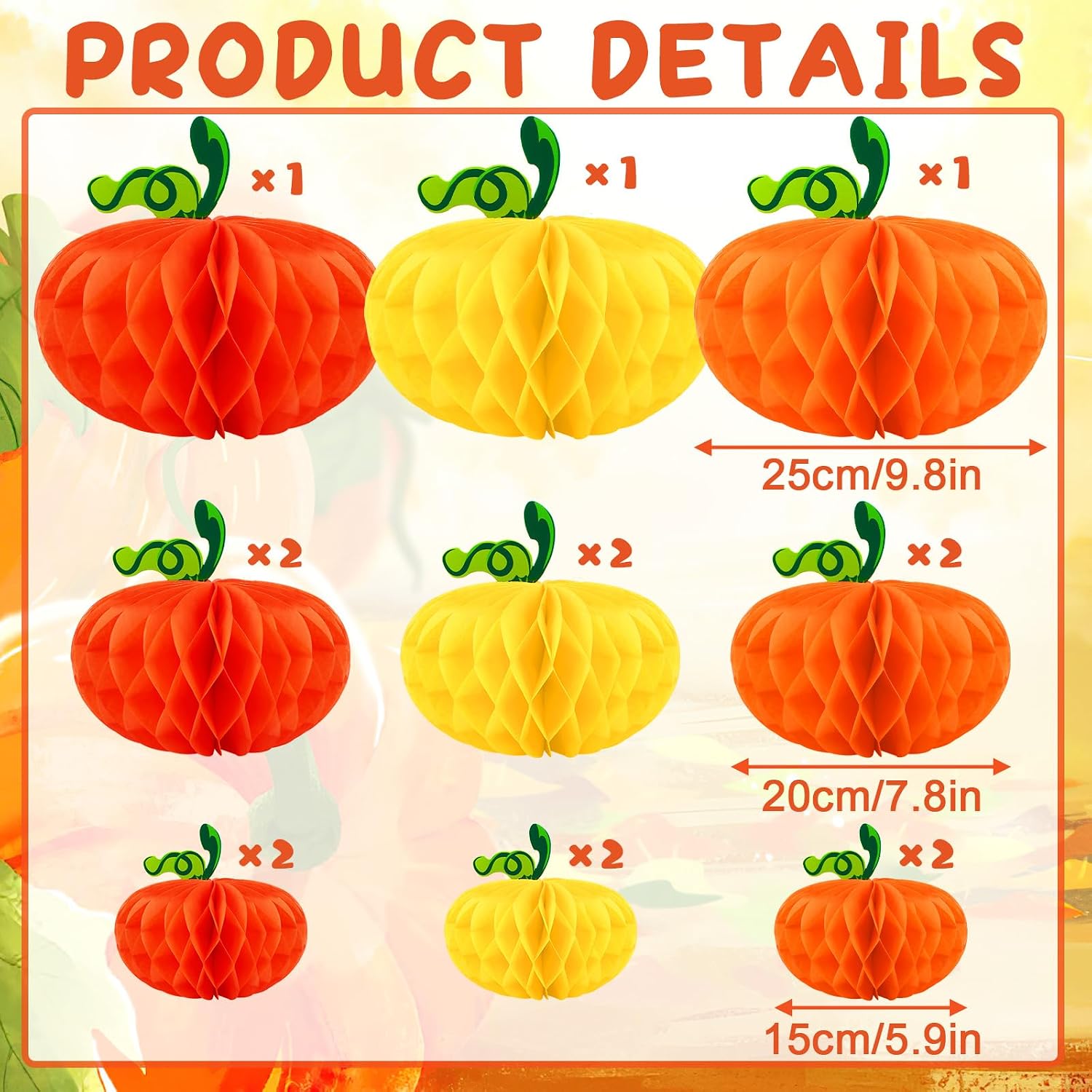15PCS Pumpkin Honeycomb Decorations Orange Red Yellow Decor