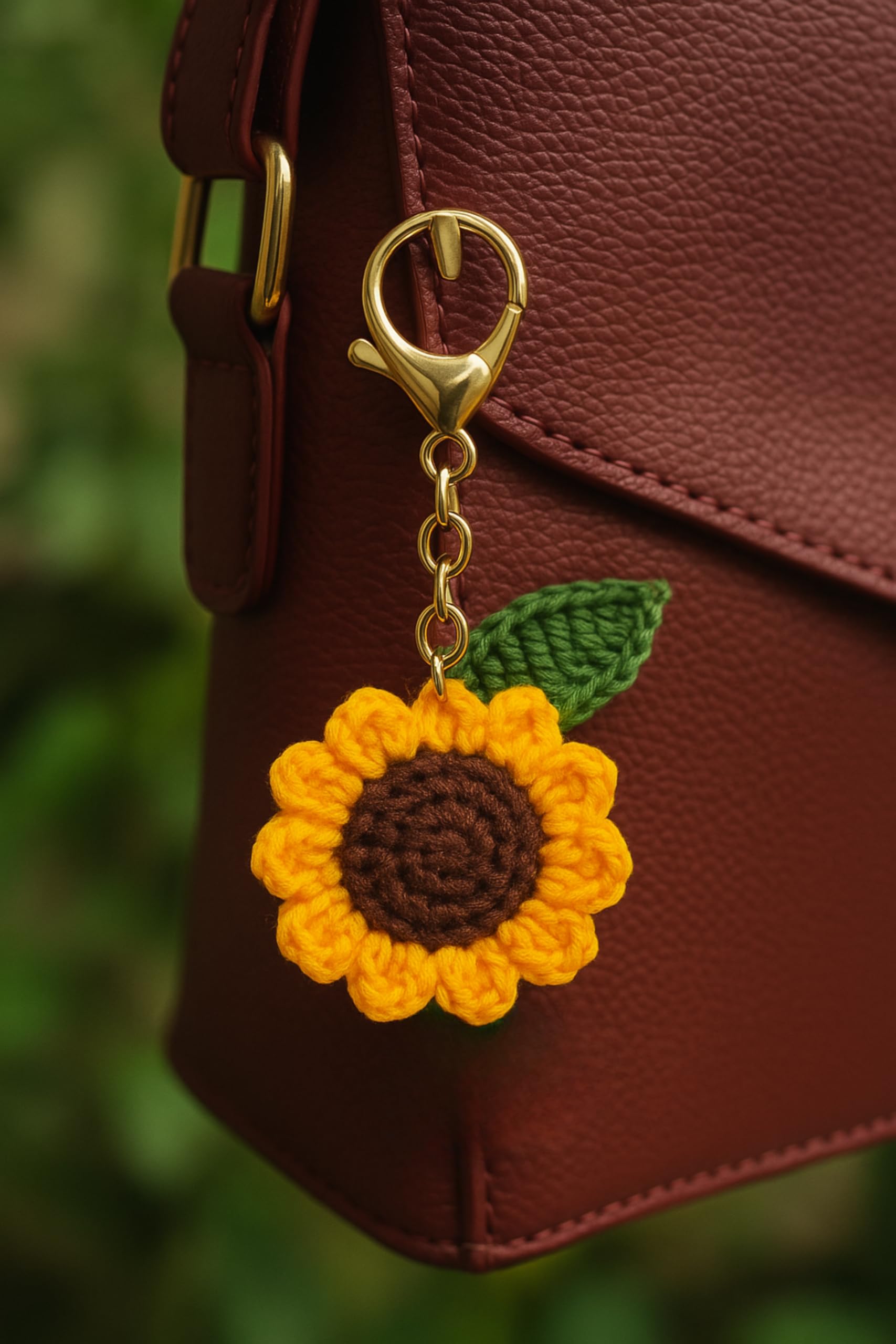 Handmade Crochet Sunflower Keychain Cute Bag Purse Keyrings Charm Lightweight Motorbike Car Unique Personalized Girlfriend Sister Gift Accessories