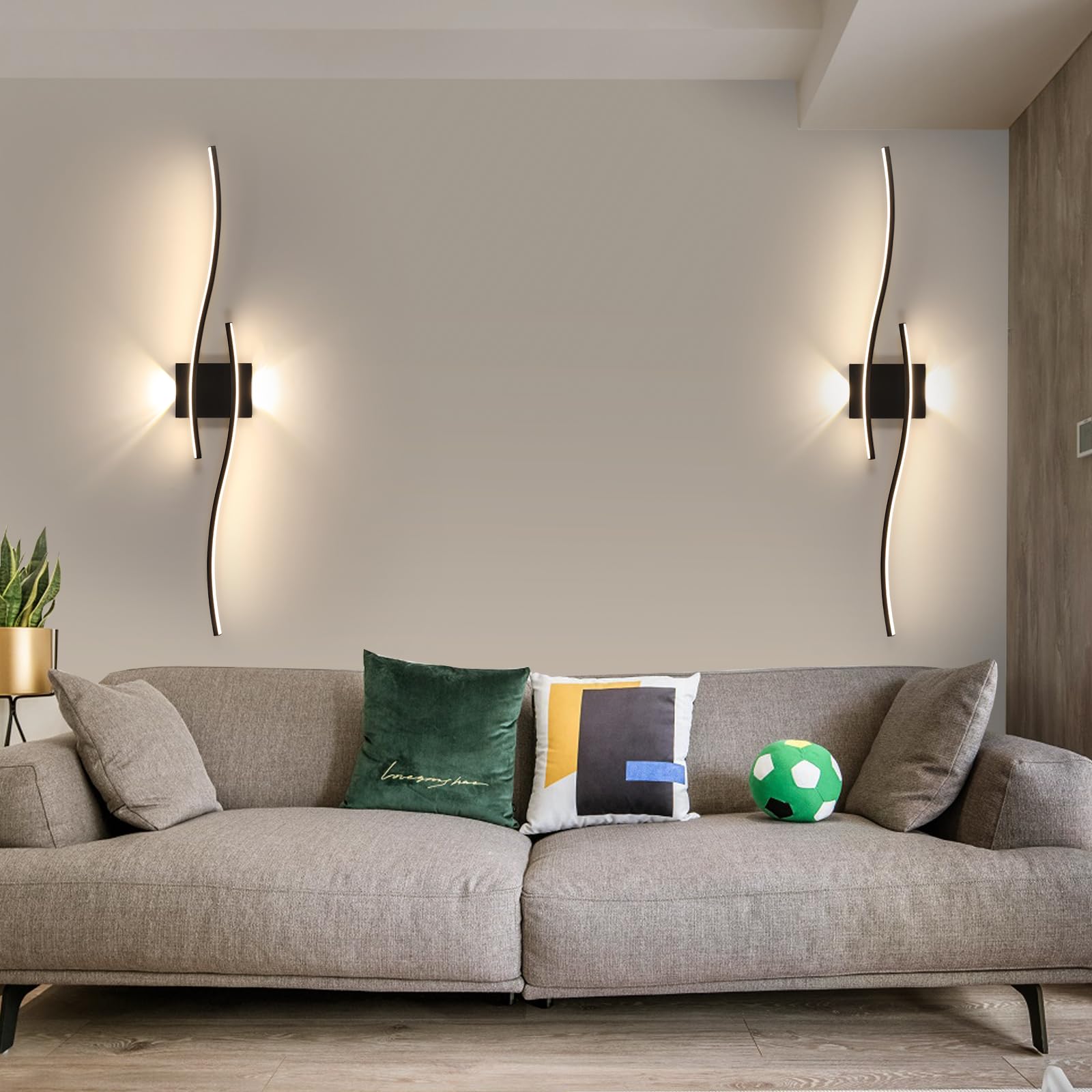 Comely Applique da Parete Interno, 27W 3000LM Lampada da Parete Nero | Moderna Nero Alluminio Minimalista Lampada da Parete LED per Camera da Letto Scale, Luce Neutra 4500K