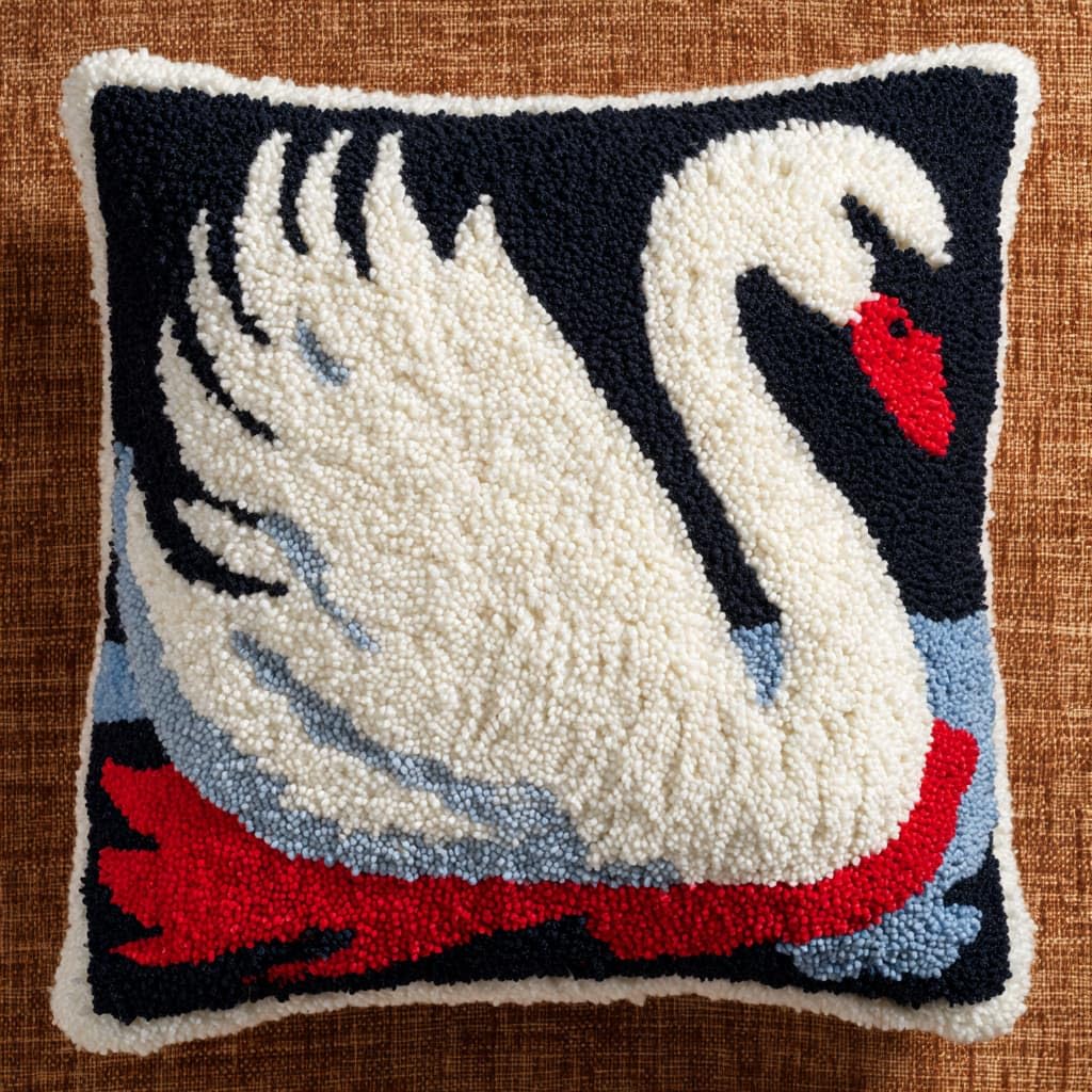 Taxpy Latch Hook Kits, White Swan Pillow for Pillow Pre-Printed Patterns Pillowcase Needlework Crochet Yarns Latch Hooking Cushion 17x17inch