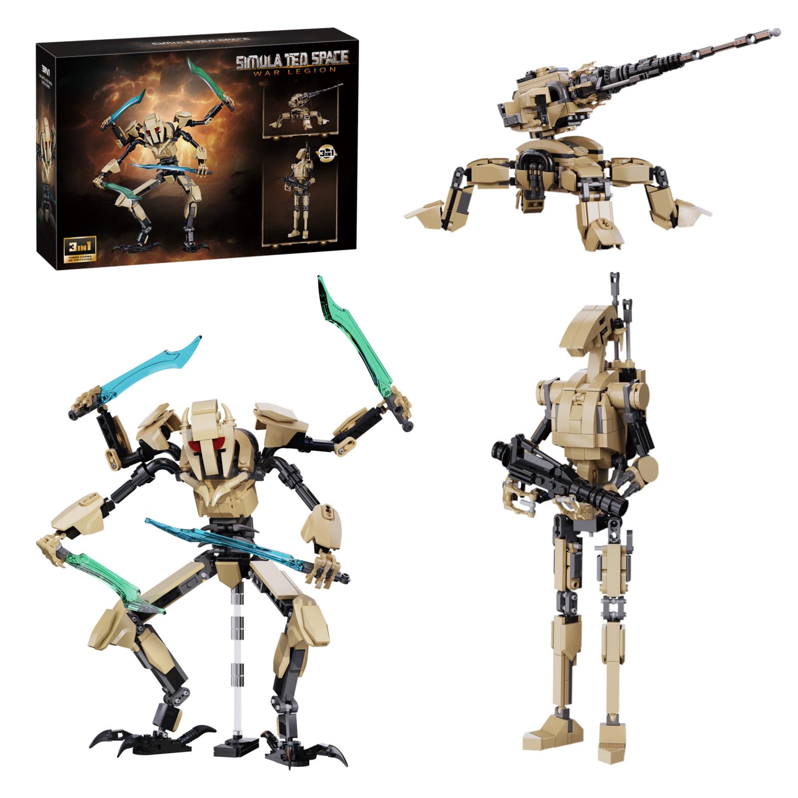 3-in-1 Space War Mecha Building Blocks(547 Pieces), Transformable Mechanical Turret & Blade Warrior & Patrol Robot Building Toy, Robot Action Figure Model for Home Decor, Gift for Adults Teens — image 1