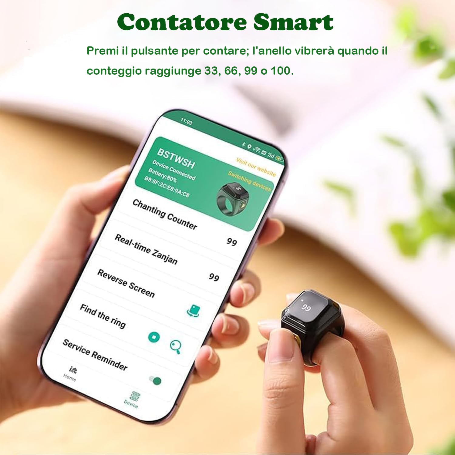 Tasbih Smart Tally Anelli 22 mm Ricaricabile Contatore Preghiera Display OLED Nero