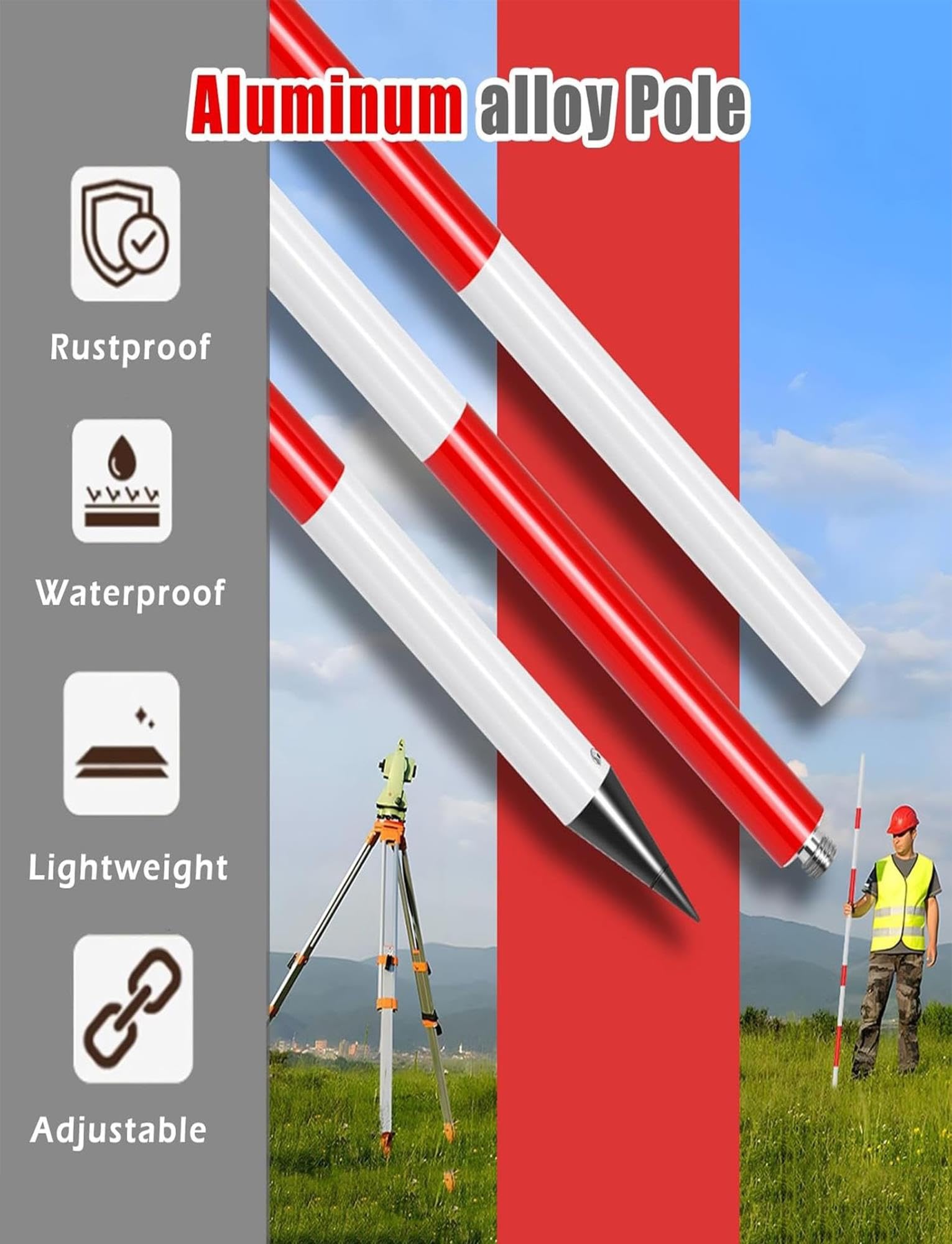 Barra telescópica de aluminio para topografía con cierre rápido