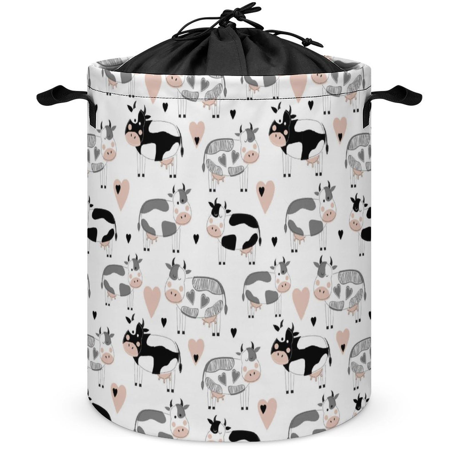 Qjjinxior Drawstring Laundry Hamper, Cute Cattle Cow Laundry Basket, Washing Basket with Handle