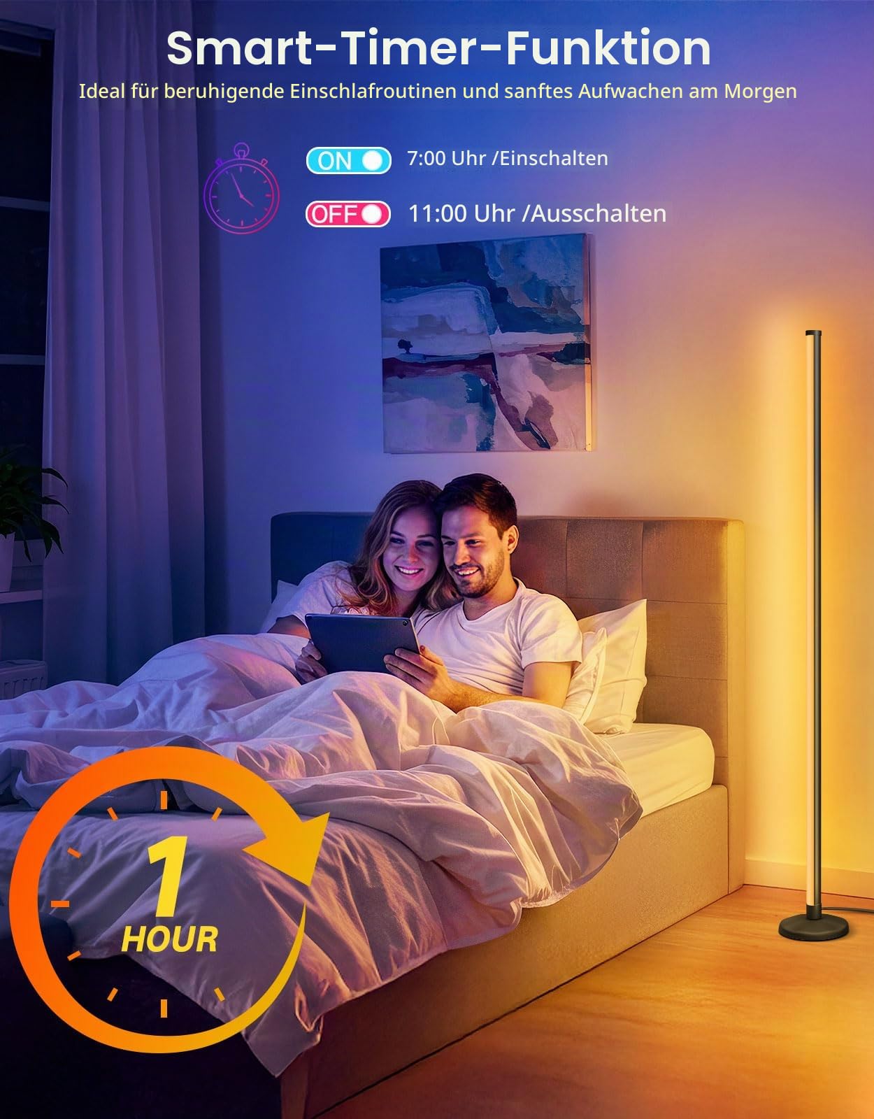 OUTON LED Stehlampe 2pack, Dimmbar, Fernbedienung und APP-Steuerung | Musik-Sync, RGBCW-Licht, 16 Millionen Farben, höhenverstellbar, für Wohnzimmer, Schlafzimmer