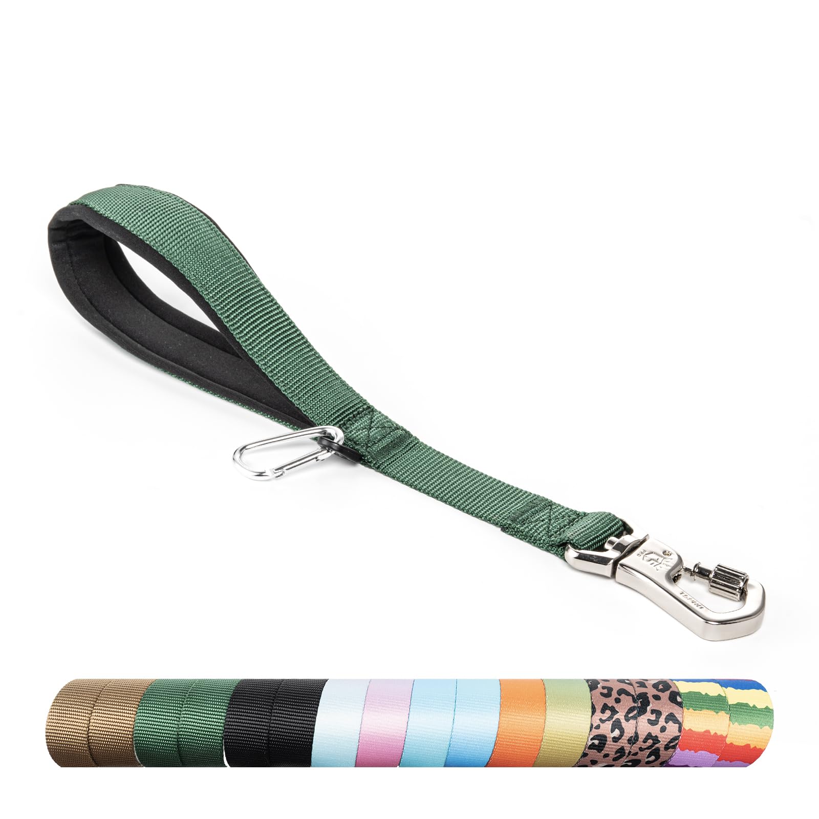 TSPRO Premium Short Dog Lead, Dog Leash with Sturdy Anti-Slip Buckle for Large Dogs, Comfortable Padded Handle, 14 Inches for Safe Walking & Training (Green)