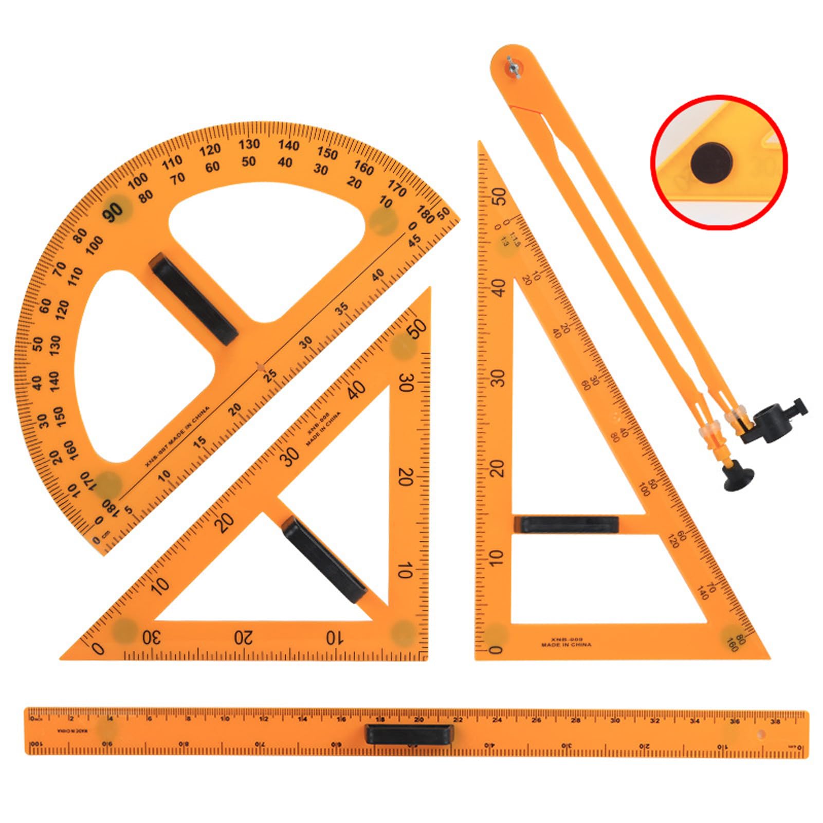 Generic Großer Lehrer-Winkelmesser, Lehrdreiecktafel, 5-teiliges Set, groß 50 cm, magnetisches Dreieckslineal, Winkelmesser, Lineal, Meter, Kompass, Lehrhilfen, A