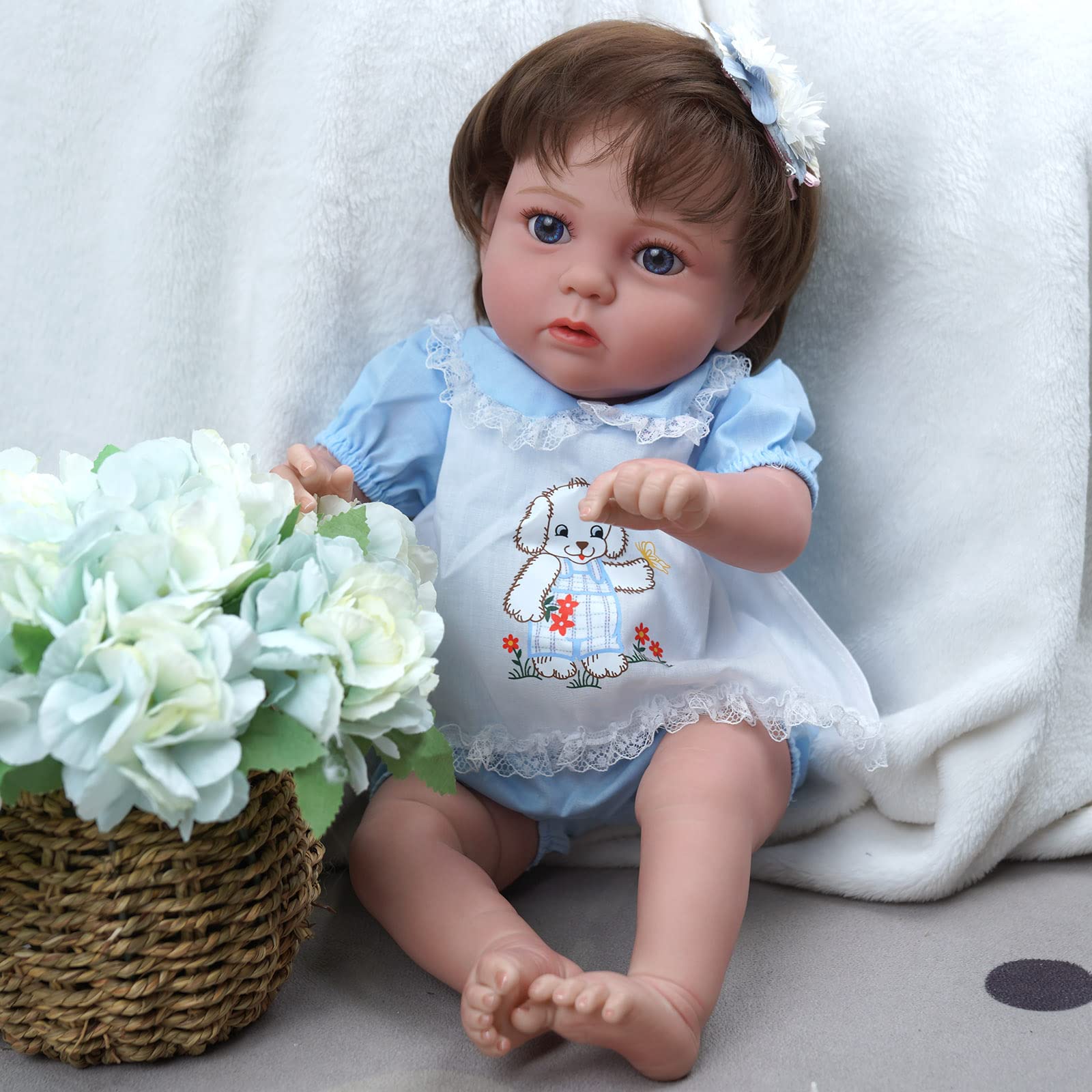 Muñeca Reborn BABESIDE De 20 Pulgadas - Cabello Castaño, Ojos Azules, Pecas, Vestido Rosa, Realista Y Abrazable