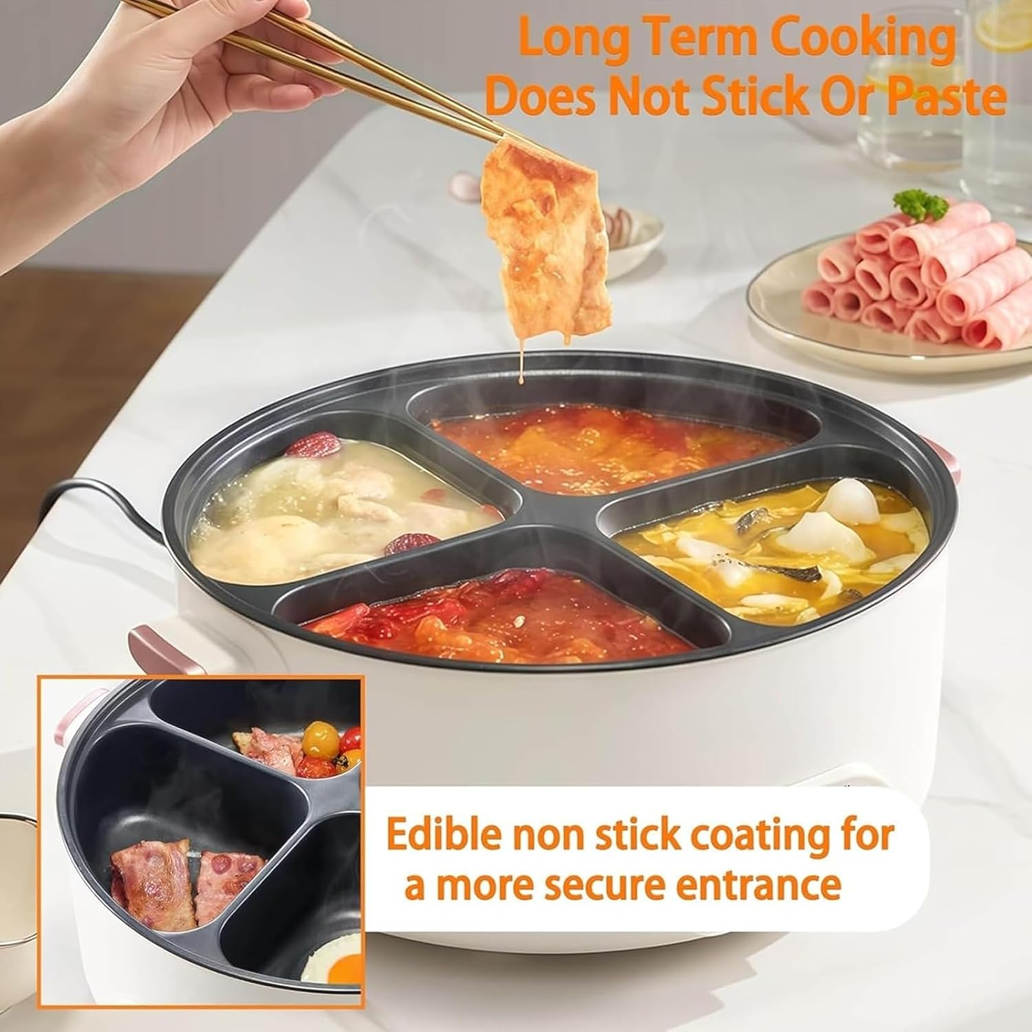 Olla De Cuatro 4 Compartimentos, Multifunctional Four Grid Electric Cooker, 4 Compartment Multifunctional Integrated Stew Hot Pot, 6l Large Capacity 4 Flavors for Family Gatherings(1pc)