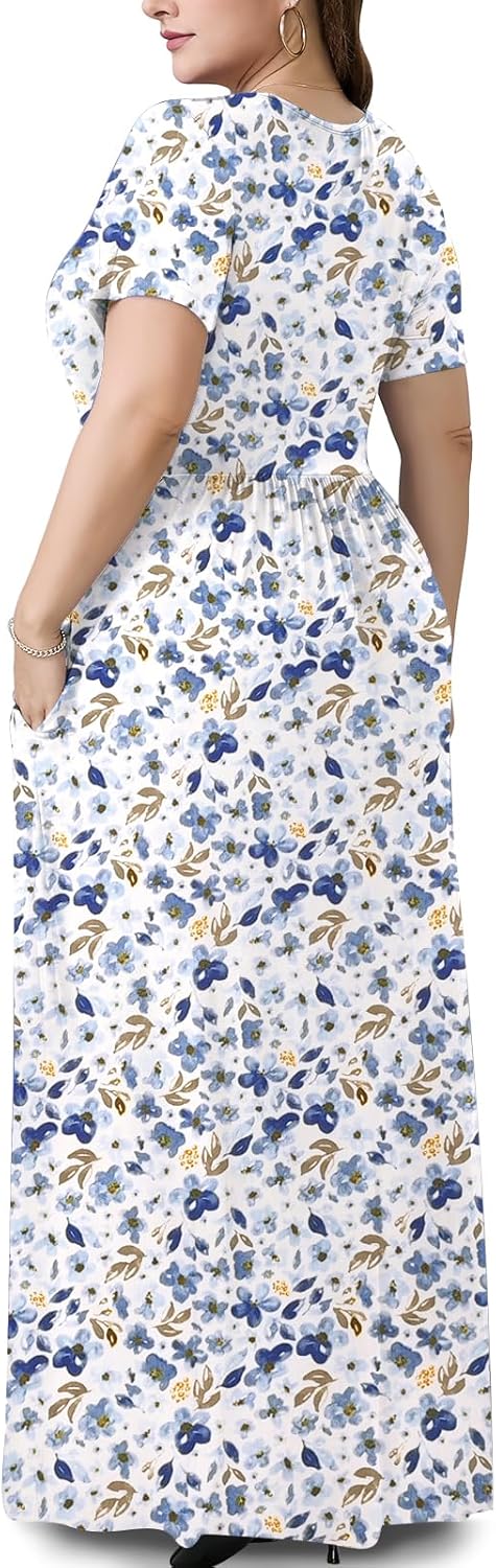 Plus Size Maxi Dresses for Women Summer Casual Short Sleeve Long Dress with Pockets 1X-5X - Image 3