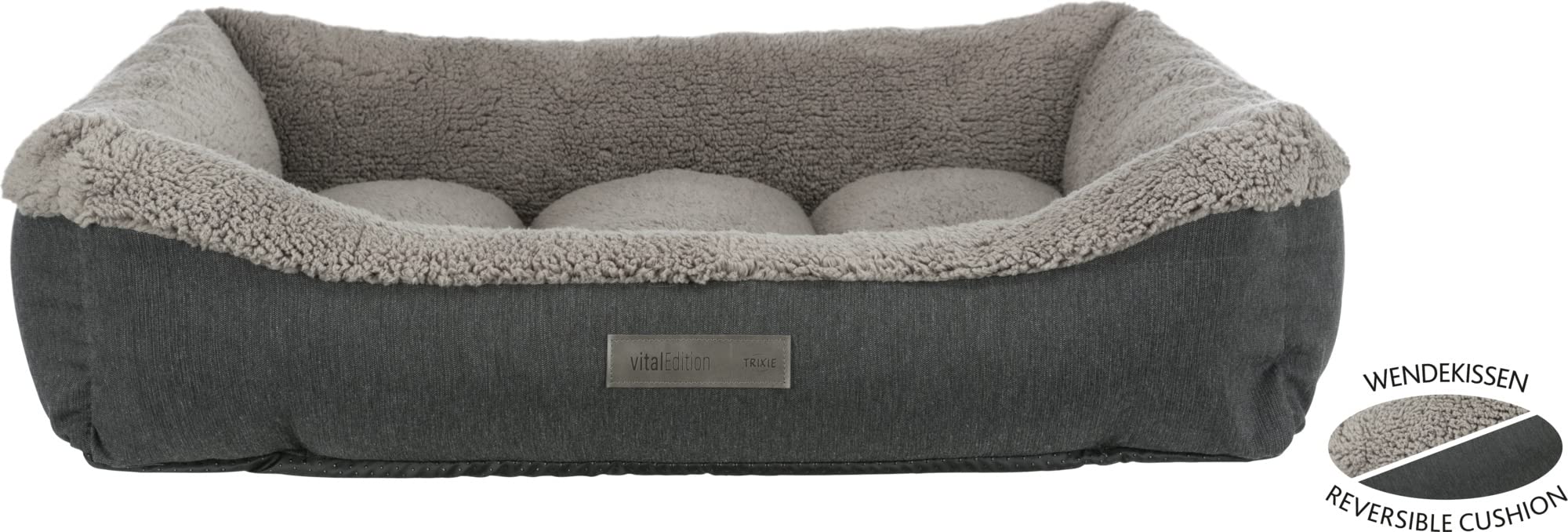 TRIXIE Hundebett Vital Bendson 110 x 85 cm – dunkelgrau/hellgrau | Orthopädischer Schaumkern für gelenkempfindliche Hunde – für mittelgroße Hunde, sorgfältig verarbeitet und angenehm weich
