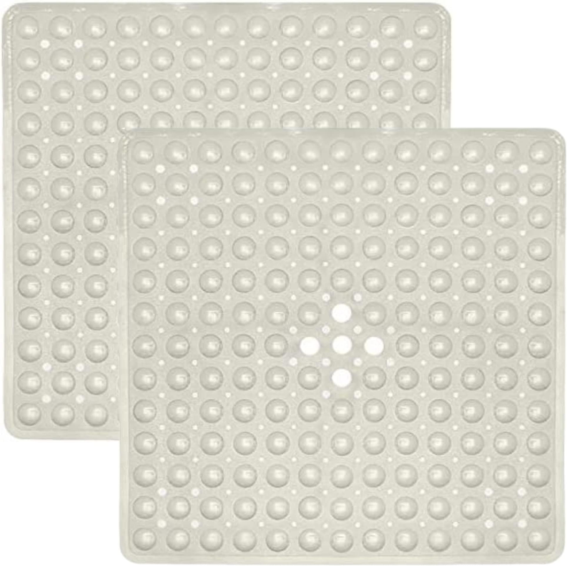 ENKOSI Square Shower Mat 2-Pack 21 x 21 inch for Shower Stall Floors Bathtub Mat Non Slip Firm Grip Bathroom Mat with Over 160 Strong Suction Cups (Pearl White 2-Pack)