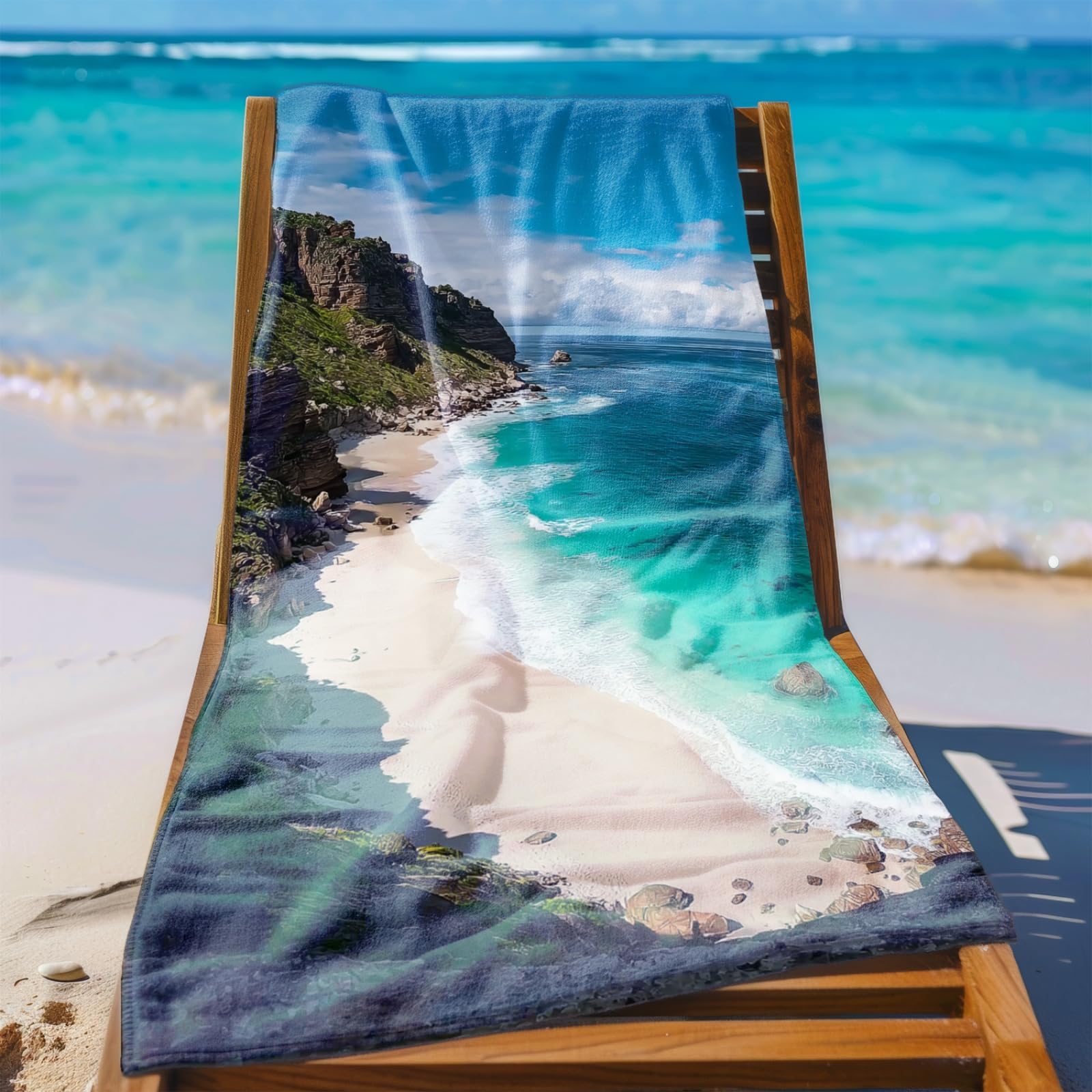 Telo Mare Microfibra 210x230 Oceano Pietra Blu Telo Spiaggia Grande Antisabbia,XXL Asciugamano Mare, Asciugatura Rapida, Stuoia Spiaggia Leggero E Portatile