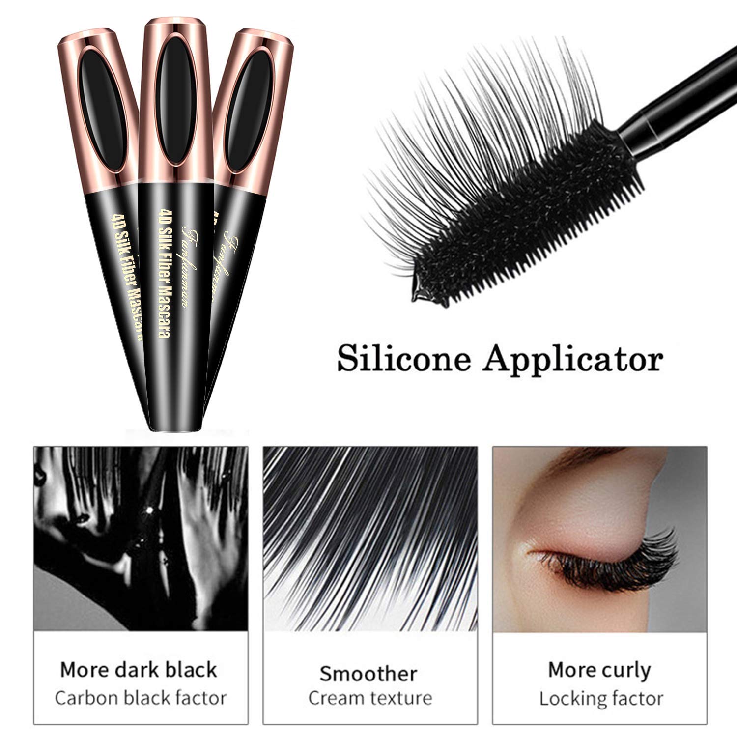 3PACK 4D Silk Fiber Lash Mascara,Extra Long Lash Mascara and Thick, Long Lasting, Waterproof & Smudge-Proof Eyelashes