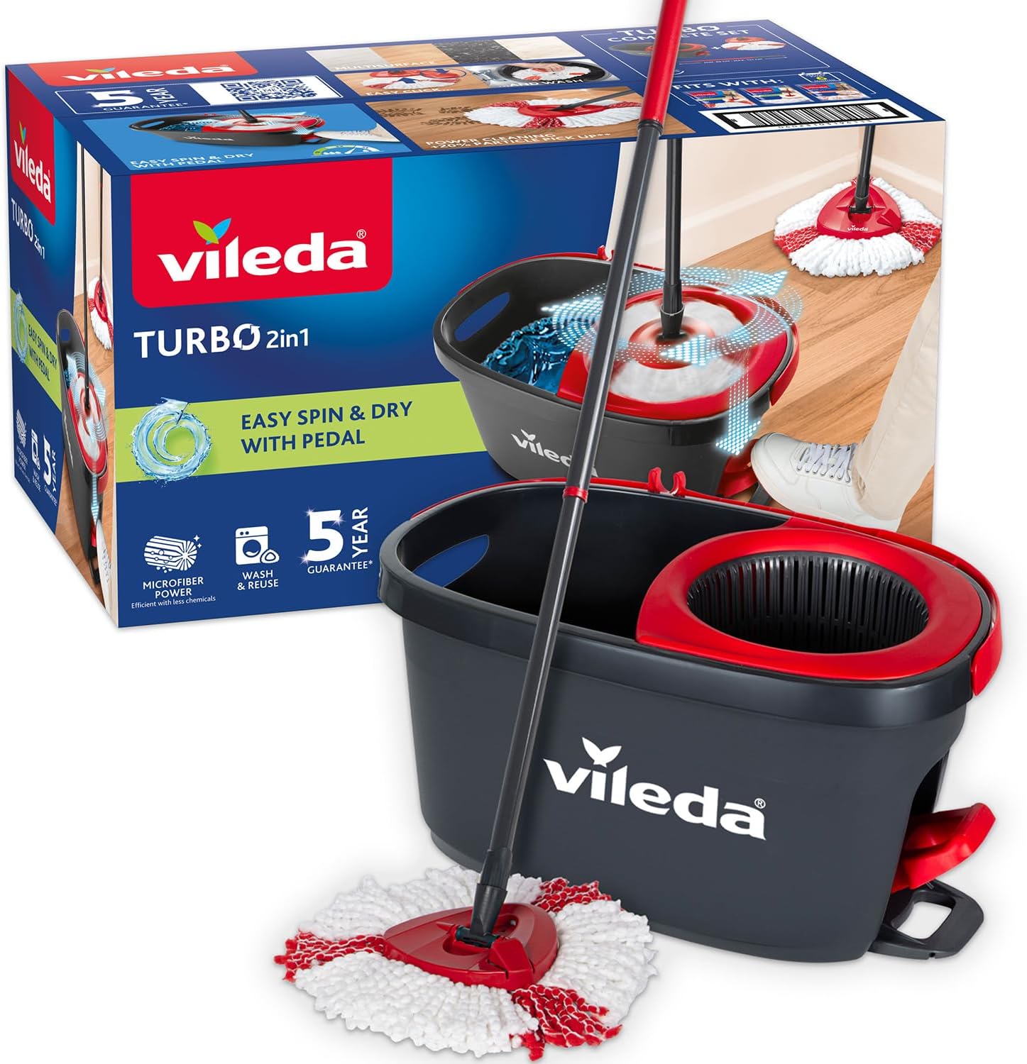 Vileda Turbo 2in1 Yeni Pedallı Temizlik Seti 5 Yıl Garantili | Teleskopik