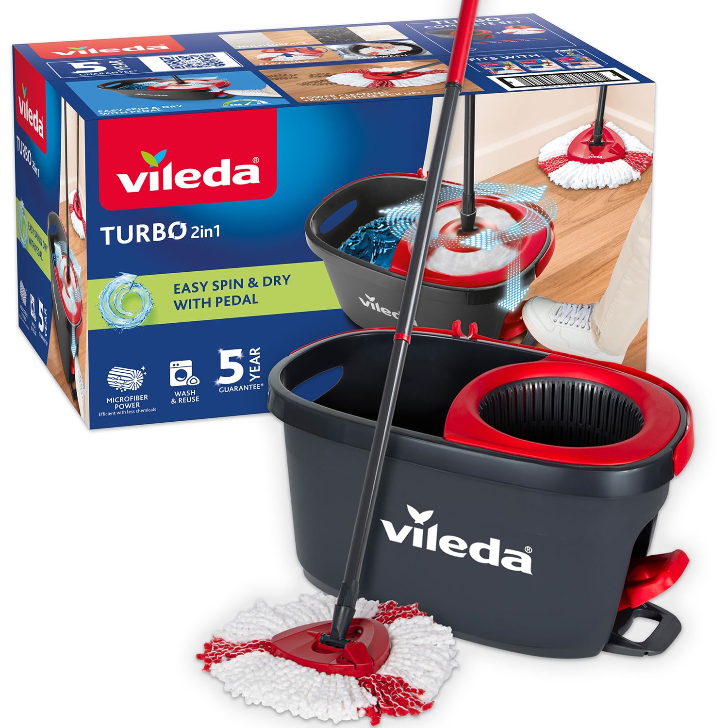 Vileda Turbo 2in1 Komple Temizlik Seti, 130 cm Uzayan Sap, Üçgen Başlık