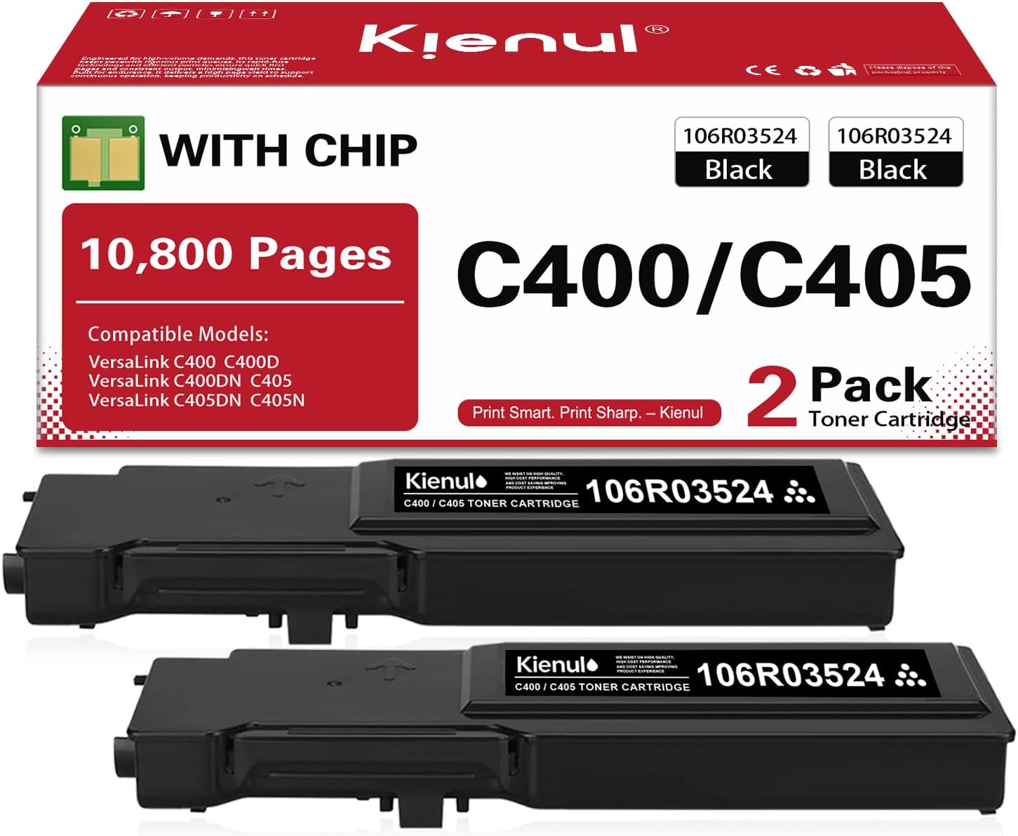 VersaLink C400/C405 Black Toner Cartridge (2 Pack, Extra High Capacity) Replacement for Xerox Versalink C400 C400N C400DN C405 C405N C405DN Printer, 106R03524 Toner