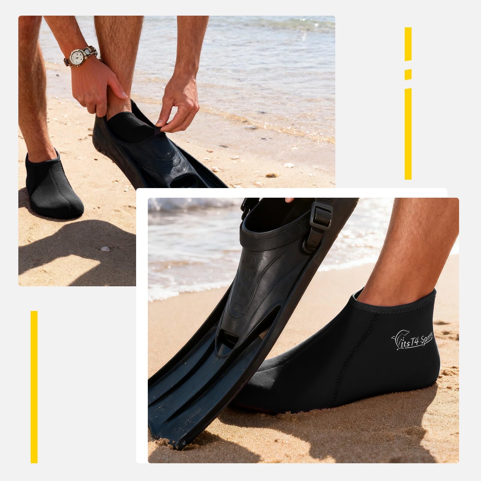 FitsT4 Chaussettes de plongée thermiques en néoprène antidérapant de 3 mm pour homme et femme - Pour plongée, plongée, plongée, plongée, natation, surf,