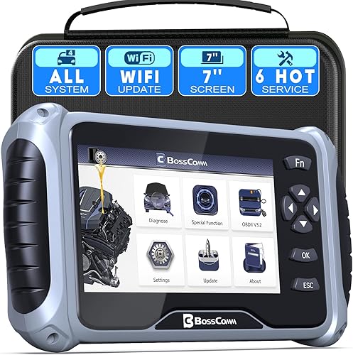 BOSSCOMM - Escáner OBD2, IF745 Pro Herramienta de diagnóstico para todos los sistemas con 6 restablecimiento (reinicio de aceite, ABS, acelerador,