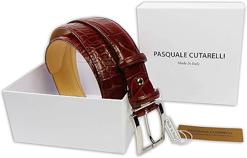 Miniatura 2 de Cinturón de cuero italiano con patrón de cocodrilo para hombre