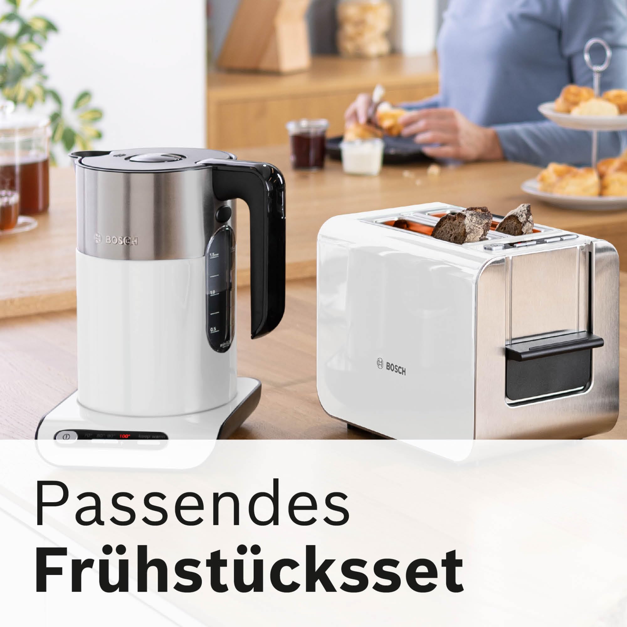 Bosch Toaster Styline TAT8611N, integrierter Brötchenaufsatz, Liftfunktion, Auftaufunktion, Abschaltautomatik, Brotzentrierung, 800 W, Edelstahl/weiß