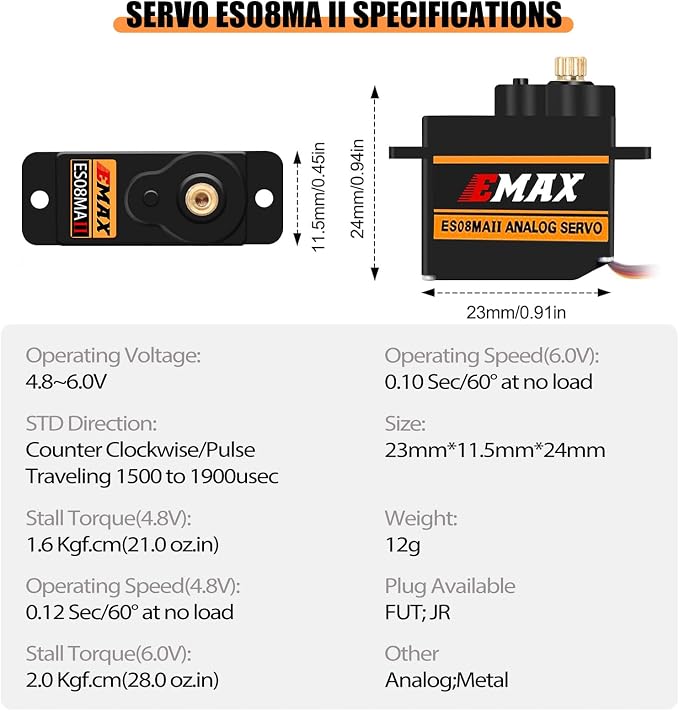Servomotor EMAX ES08MAII para RC 1/24 con engranajes metálicos miniatura 8