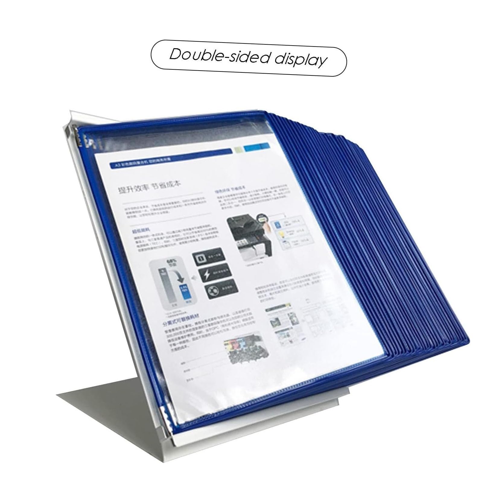 Sistema de consulta de escritorio – Organizador de consulta de pared, expositor para catálogos de PVC y metal, 30 páginas de formato carta, para oficina, taller, restaurante, gris