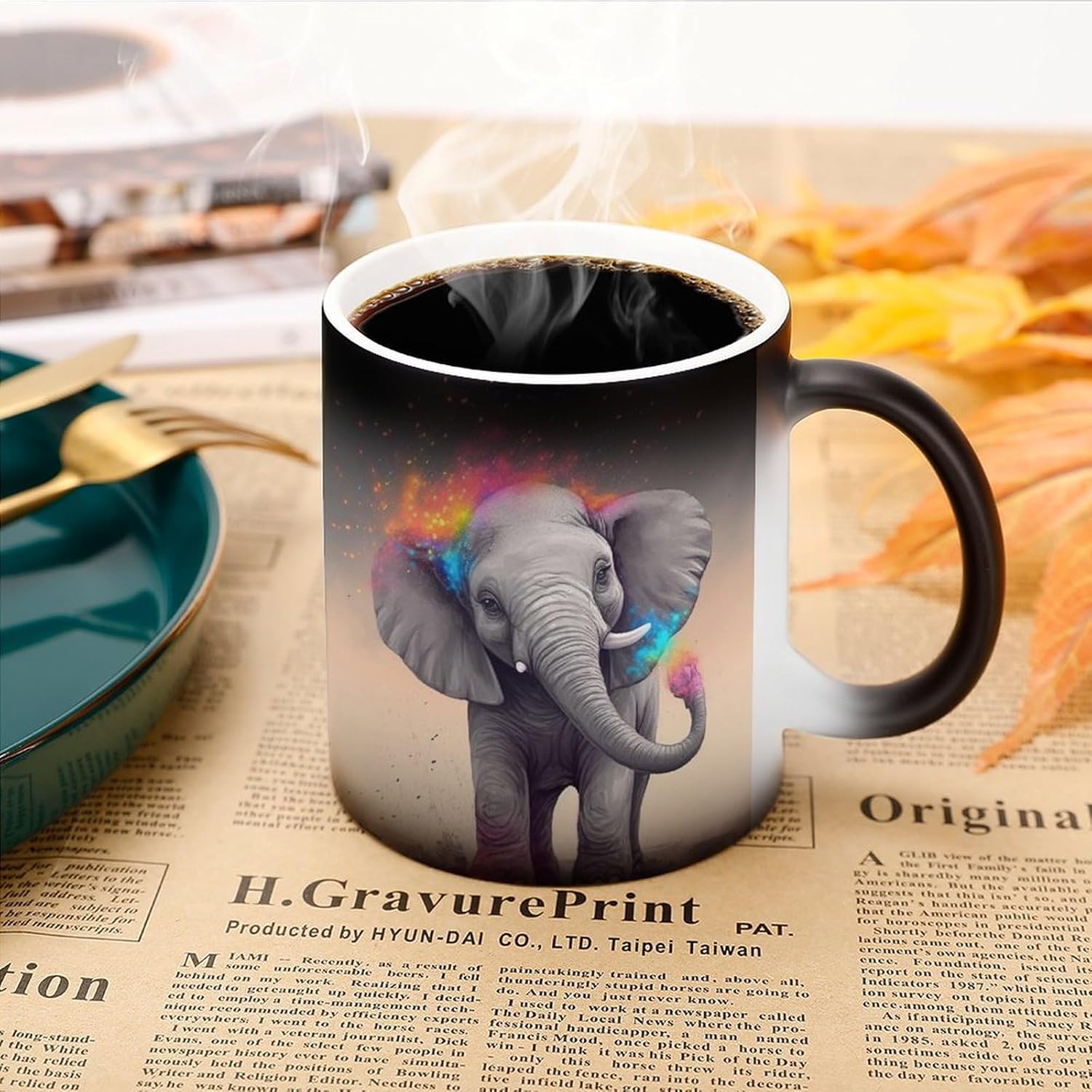 Color Changing Mug Animal Cartoon Elephant Printed Ceramic Coffee Mug Heat Changing Sensitive Mug Magic Heat Changing Coffee Mug Novelty Coffee Mugs