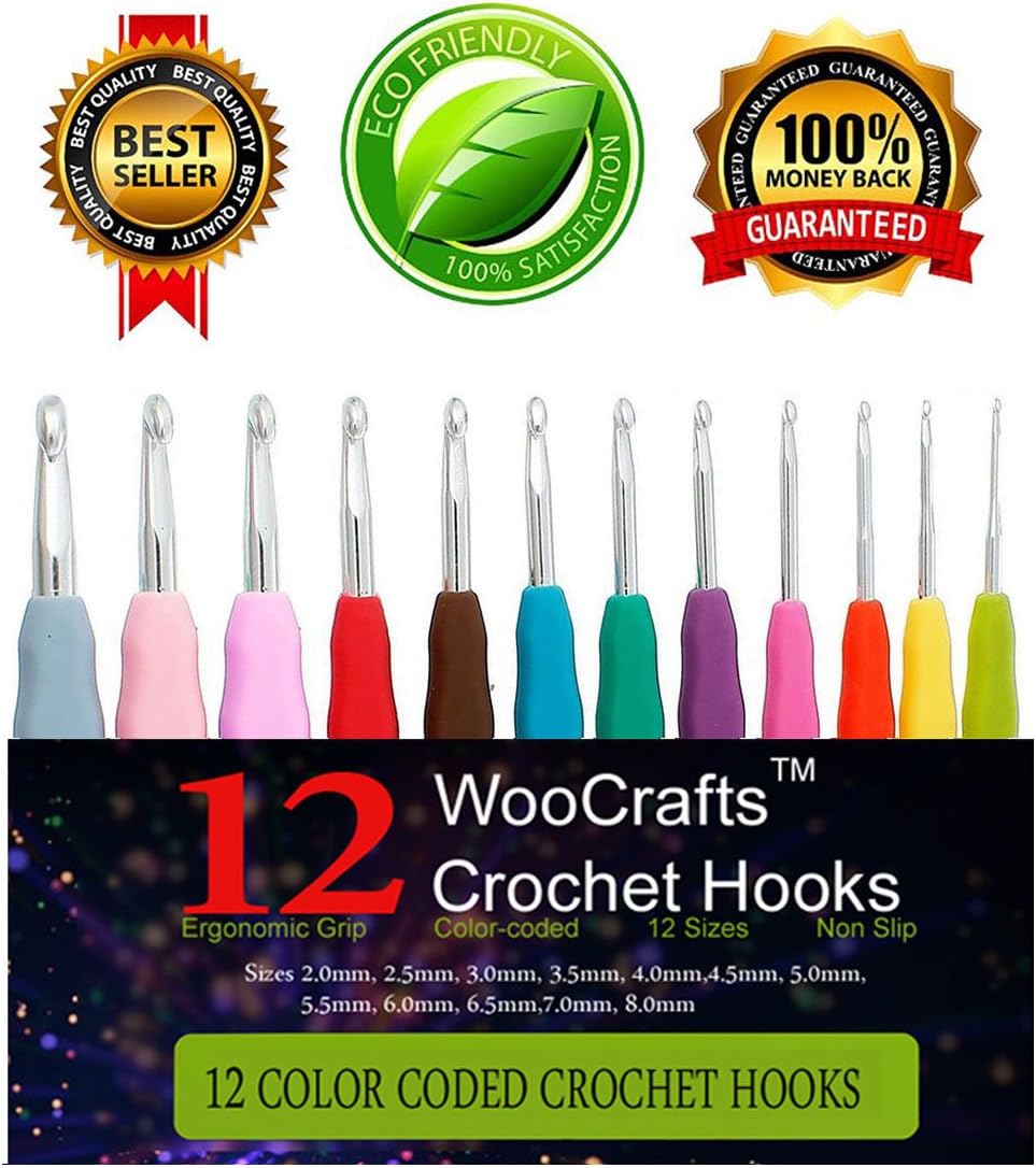 12 Sizes Crochet Hook Set,Ergonomic Grip Crochet Hooks Kit