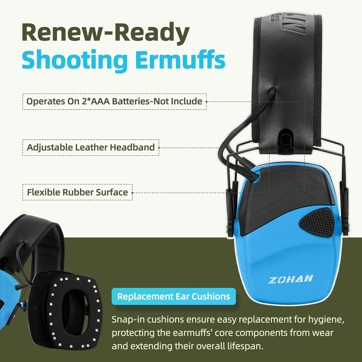ZOHAN EM054 Electronic Shooting Ear Protection with Gel Ear Pads, Slim Active Noise Reduction Earmuffs with 4X Sound Amplification for Gun Range - Image 6