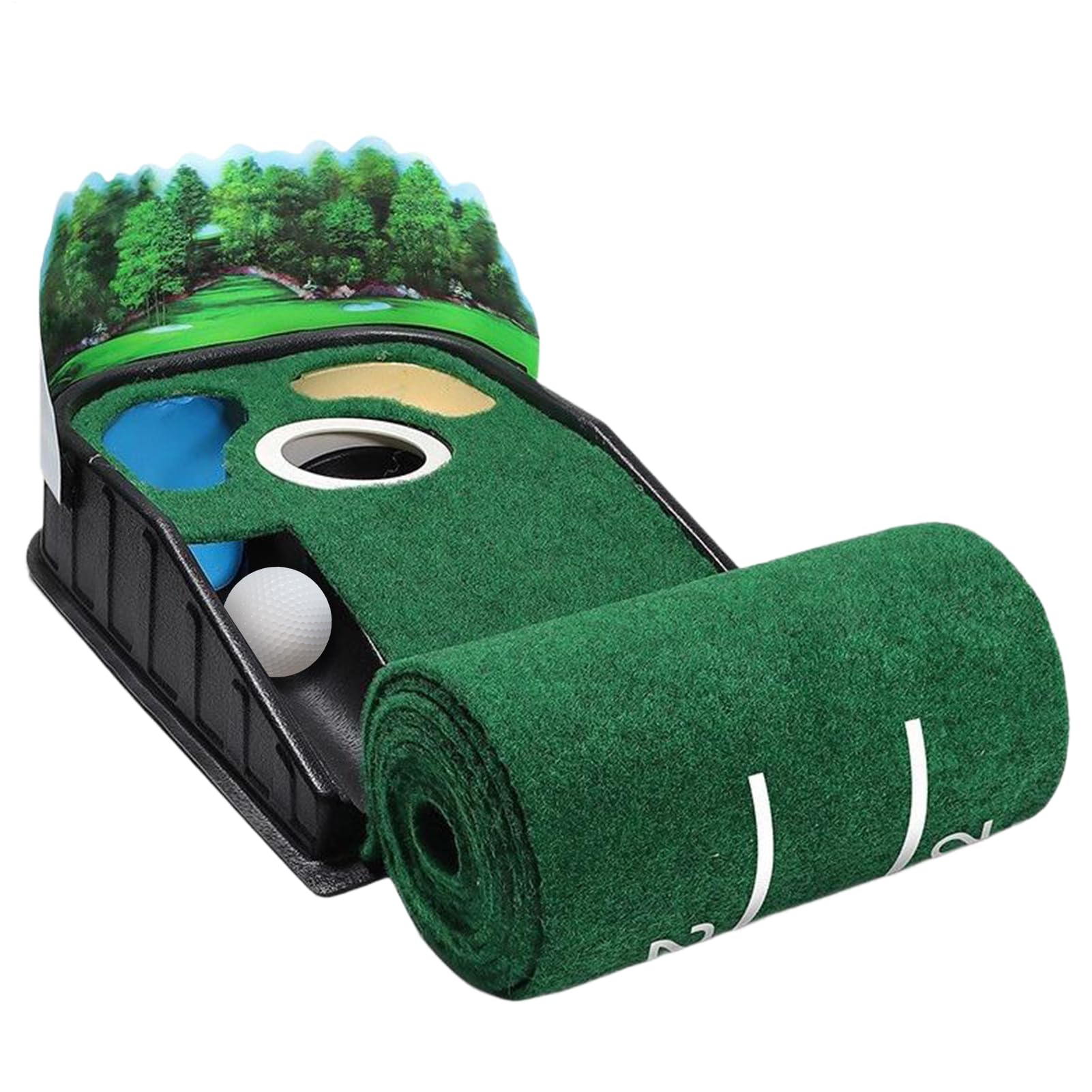 Putting Green Mat, Golf Putting Mat, Golfzubehör mit Massivholzsockel für | den Innen- und Außenbereich, Samt, mit automatischer Ballrückführung für Go Übung