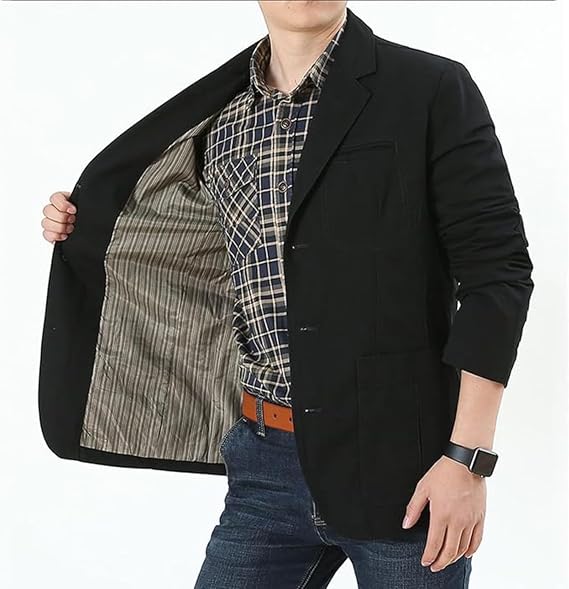 Men's Notch Lapel Vintage Style Denim Suit Blazer Jacket Sport Coat