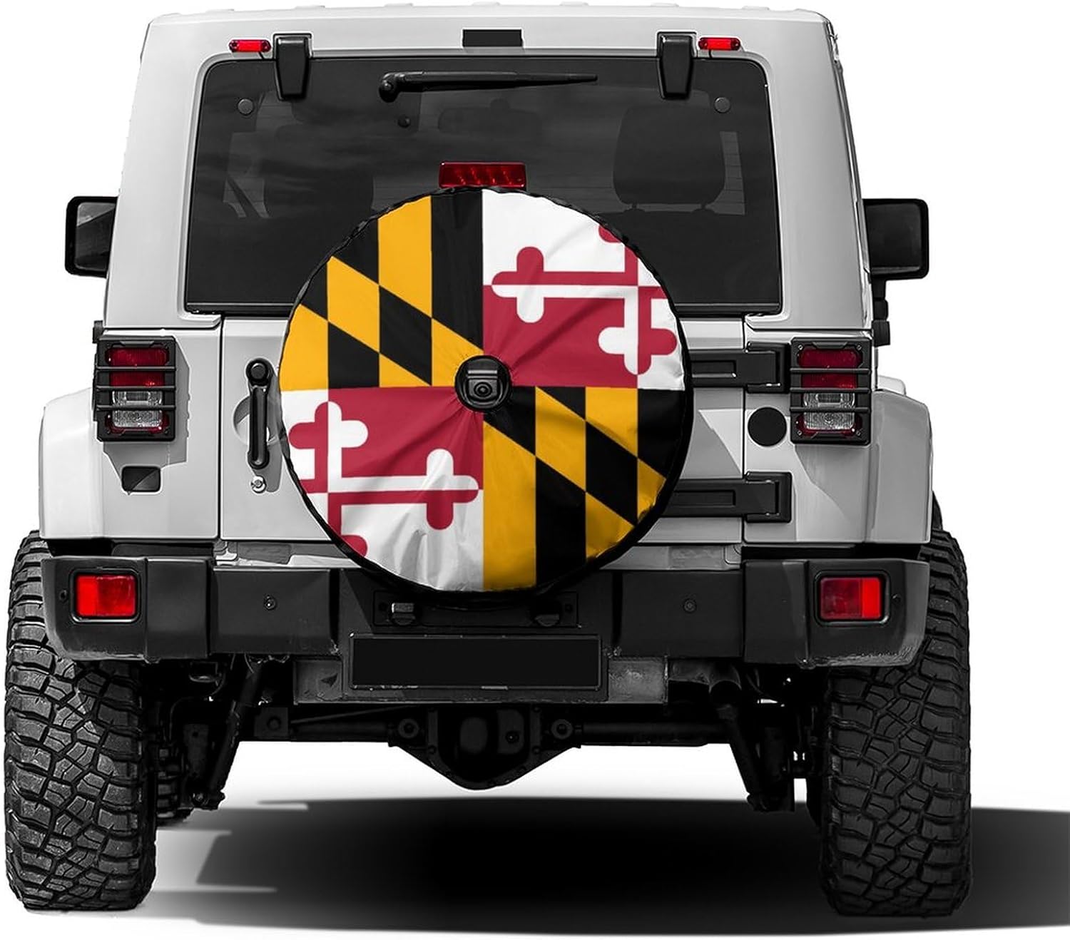 Dujiea Maryland Flag Spare Tire Cover with Backup Camera Hole, Universal Wheel Tire Cover Tire Protectors for Jeep Trailer RV Van SUV Truck Camper and Many Vehicle 17inch