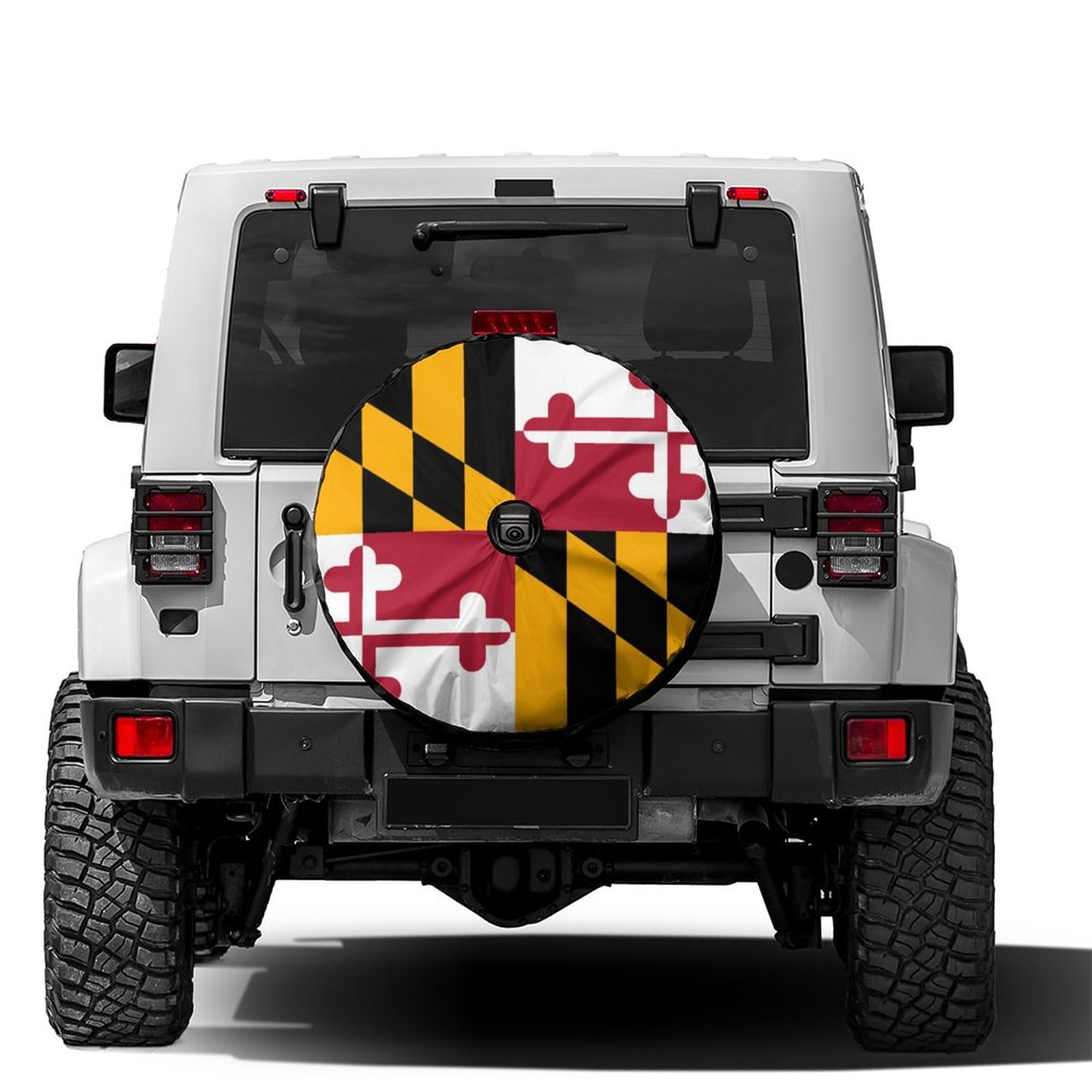 Dujiea Maryland Flag Spare Tire Cover with Backup Camera Hole, Universal Wheel Tire Cover Tire Protectors for Trailer Rv SUV Truck Camper and Many Vehicle 14inch