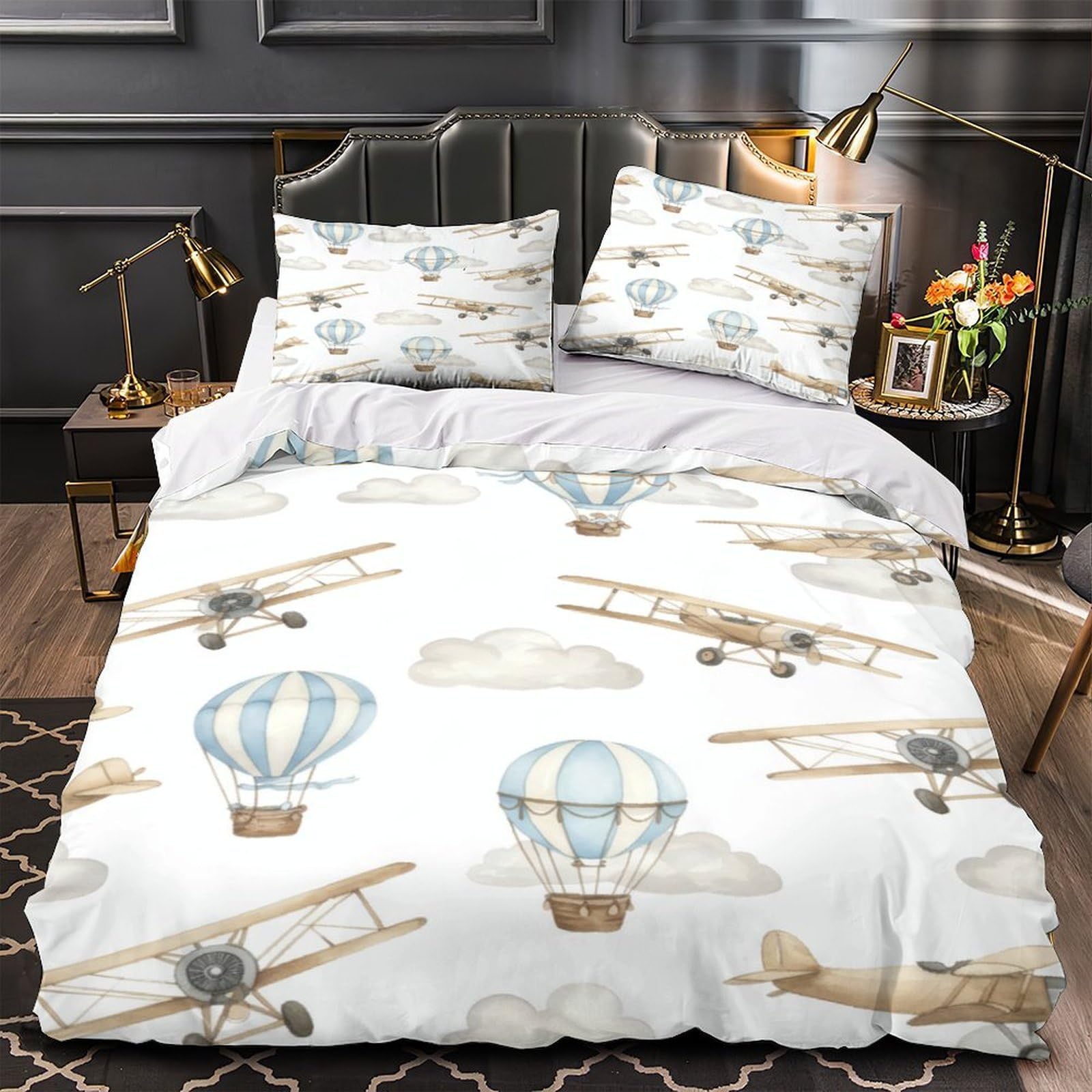 Parure de lit avion imprimé 3D avec housse de couette microfibre 140x200