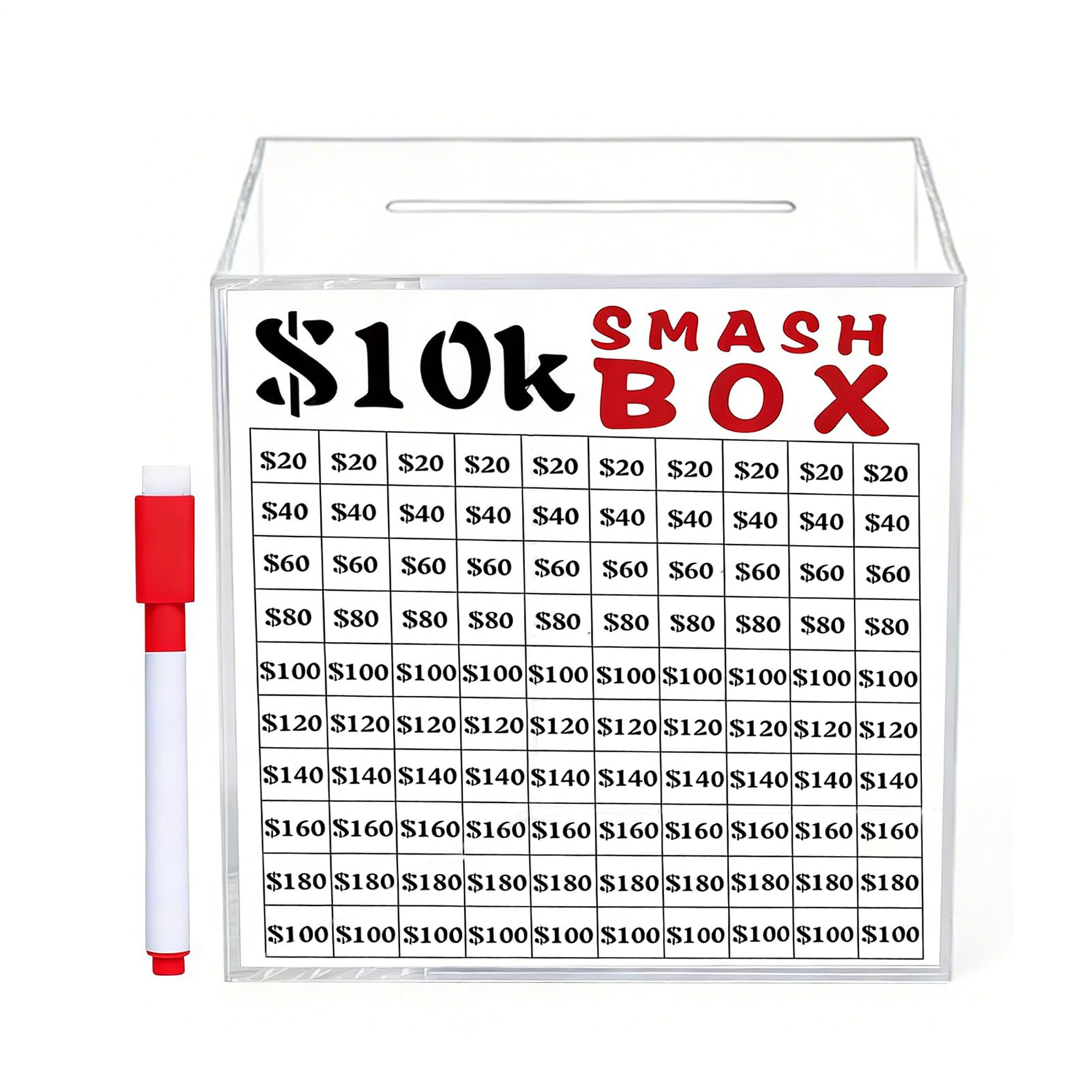 Savings Challenge Box en acrylique à casser sur le bureau pour épargner au quotidien