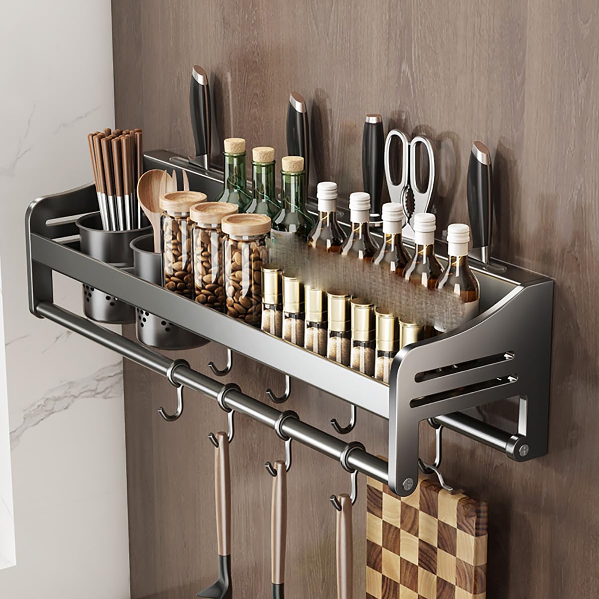 MYUYEE Kitchen Over Stove Spice Organizer Shelf, Wall Mount Kitchen Stainless Steel Hanging Spice Rack Shelf, For Kitchen Storage & Organization,50Cm(50Cm)