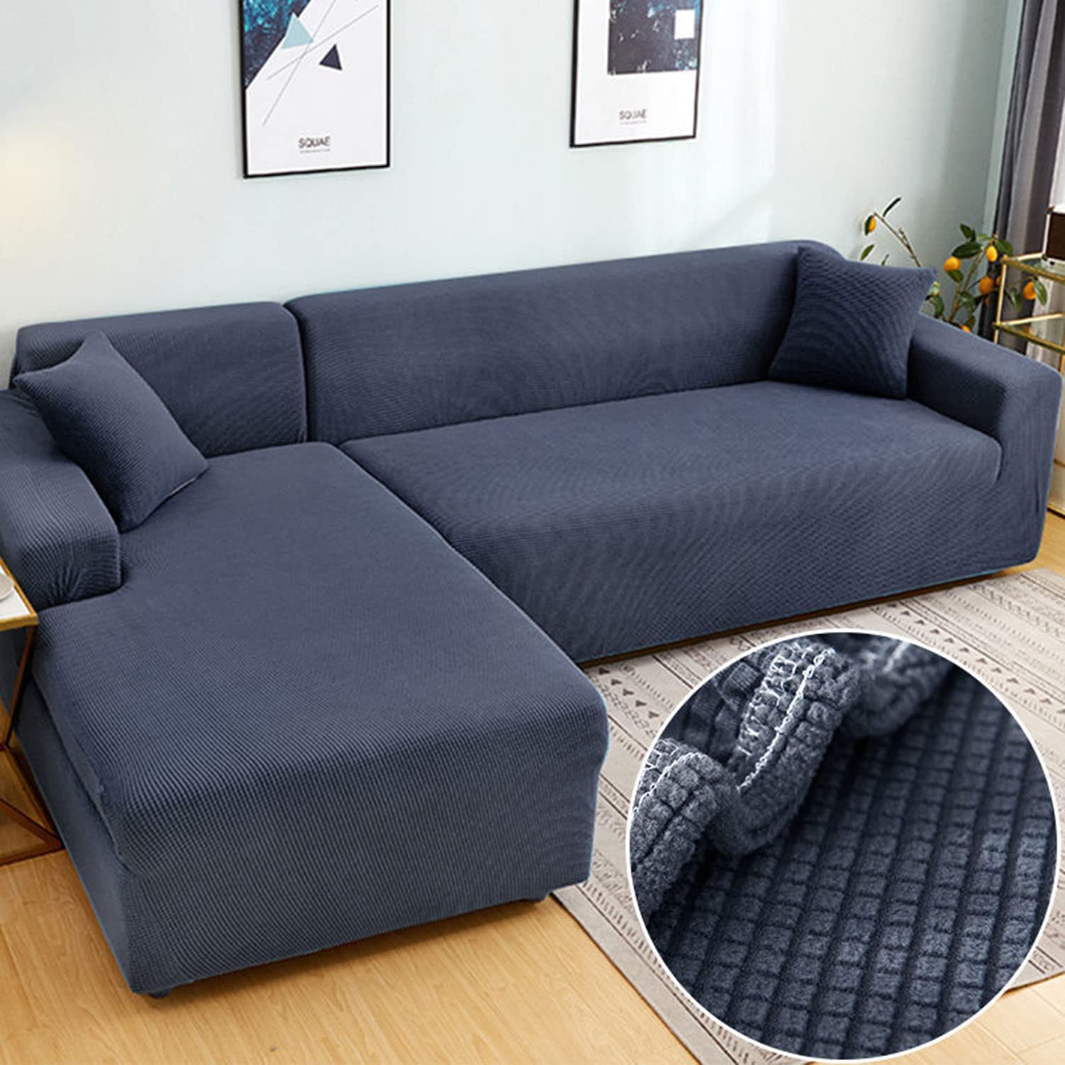 Housse de canapé d'angle en L jacquard élastique et antidérapante