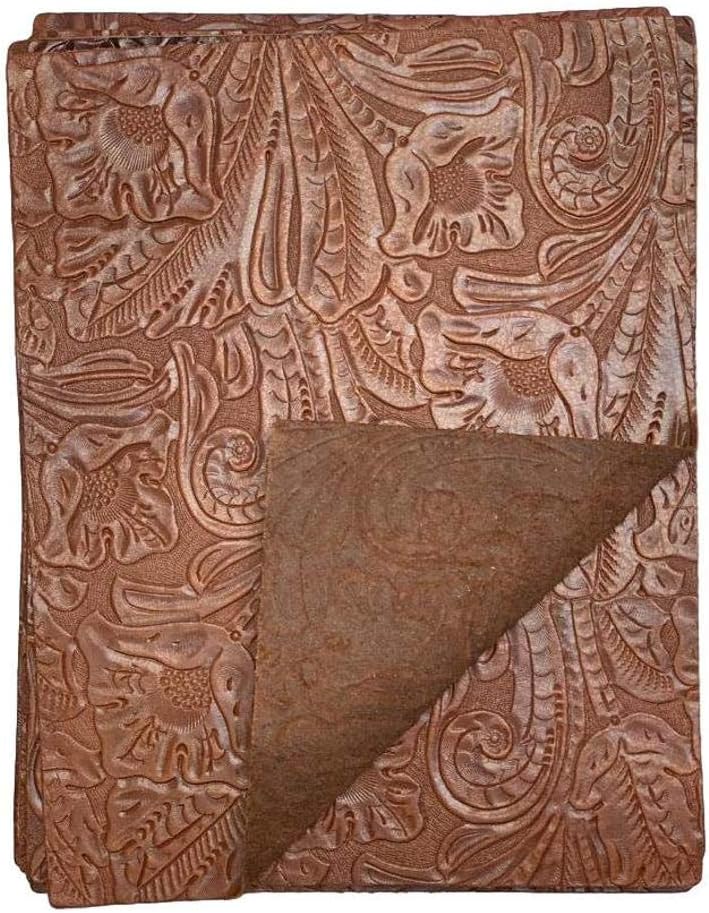 Large Floral Cowside Embossed Leather: 8.5" x 11" Pieces (Brandy, 5-Pack)