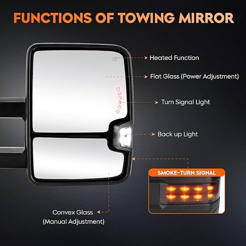 Miniatura 3 de Youxmoto Espejos de remolque aptos para Chevy 2007-2013 para GMC Silverado Sierra 1500 2500HD 3500 espejos para camioneta SuburbanAvalancheYukon,