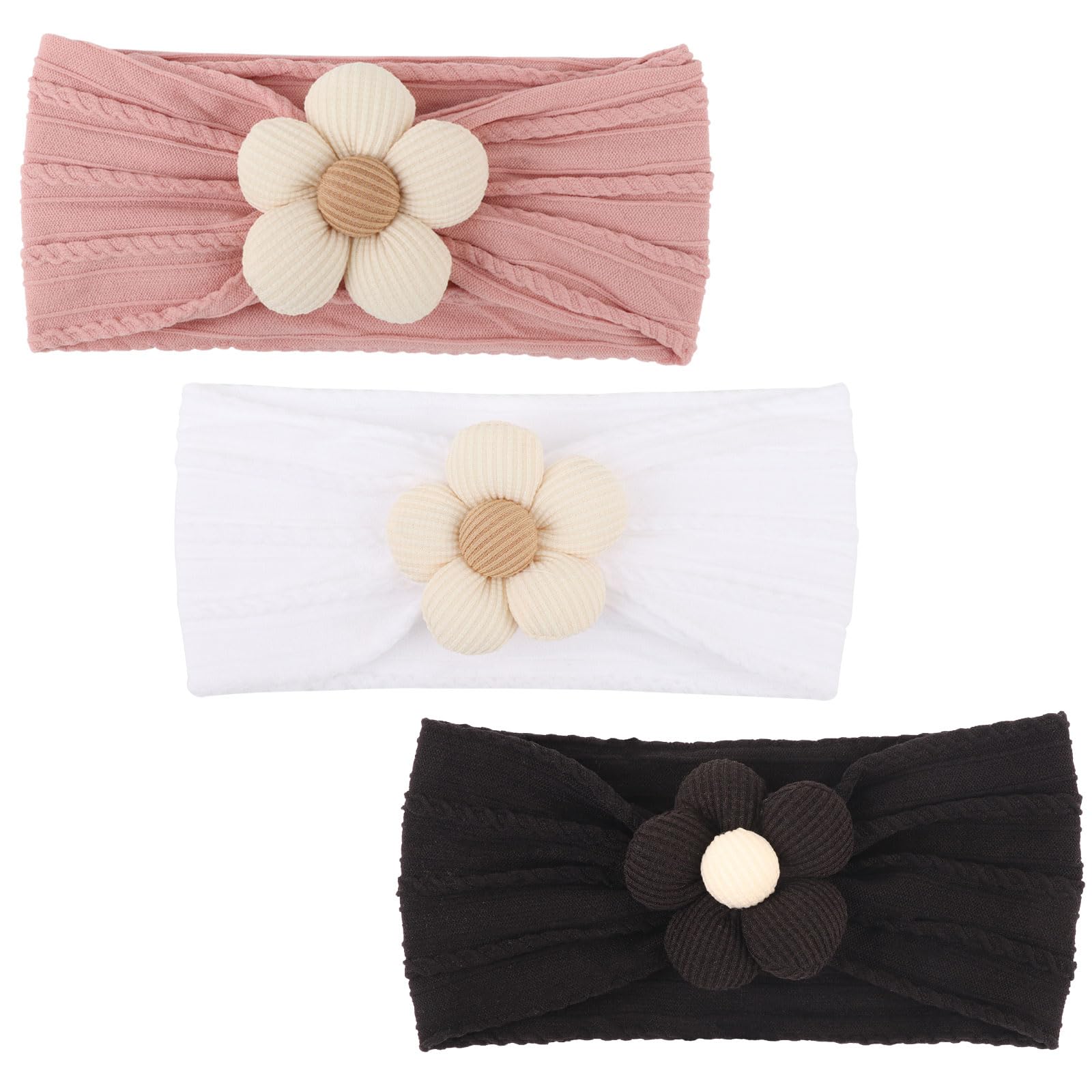 DRESHOW 3 Pack Girls Headbands Stretchy Nylon Headbands Handmade Hair Accessories for Newborn Infant Toddlers Kids — view 12