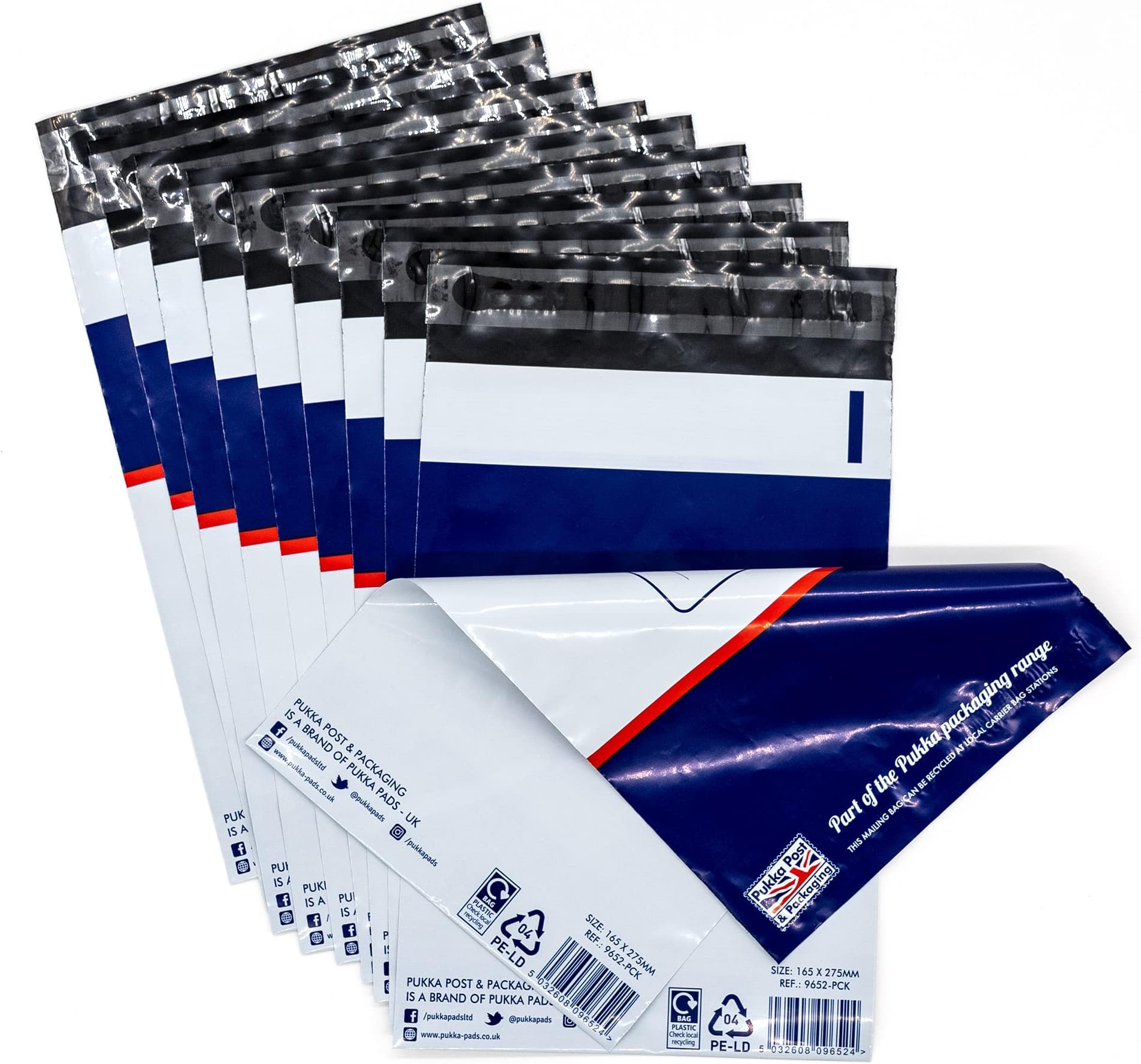Pukka Pad Poly Mailer 10 Pack - Mailing Bag with Peel Off Backing and Self Seal Adhesive - Tear Resistant Shipping Envelopes - Designated Spaces for Postal Address - Size 1-165 x 235 + 40mm